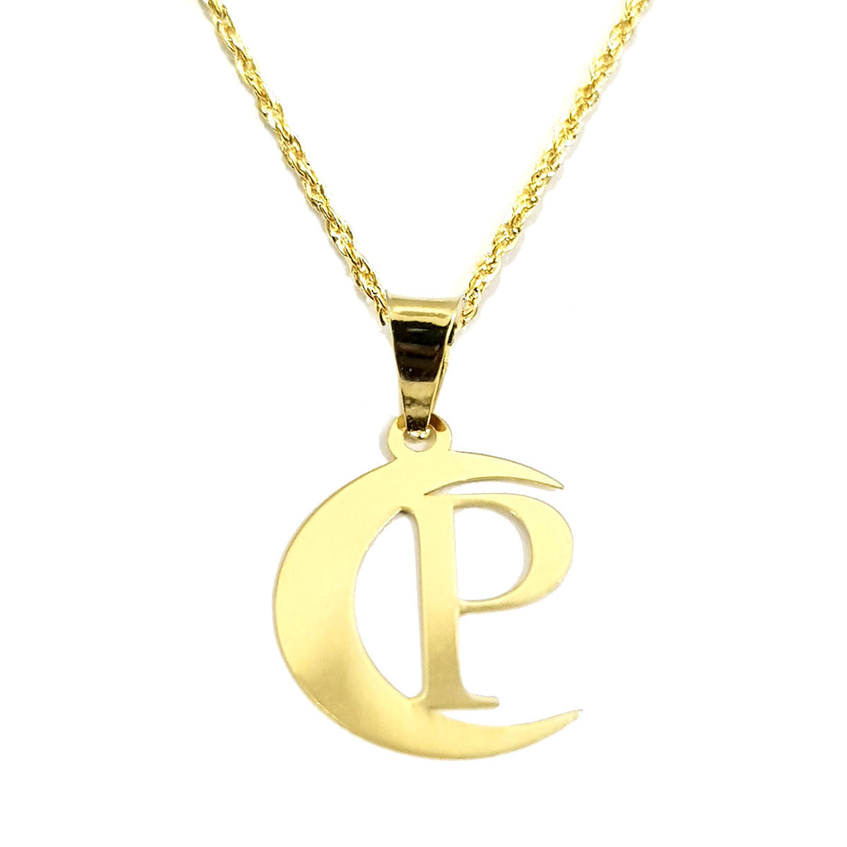 18K Pure Gold Halfmoon Letter P Design Necklace