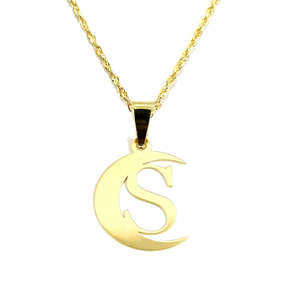 18K Pure Gold Halfmoon Letter S Design Necklace