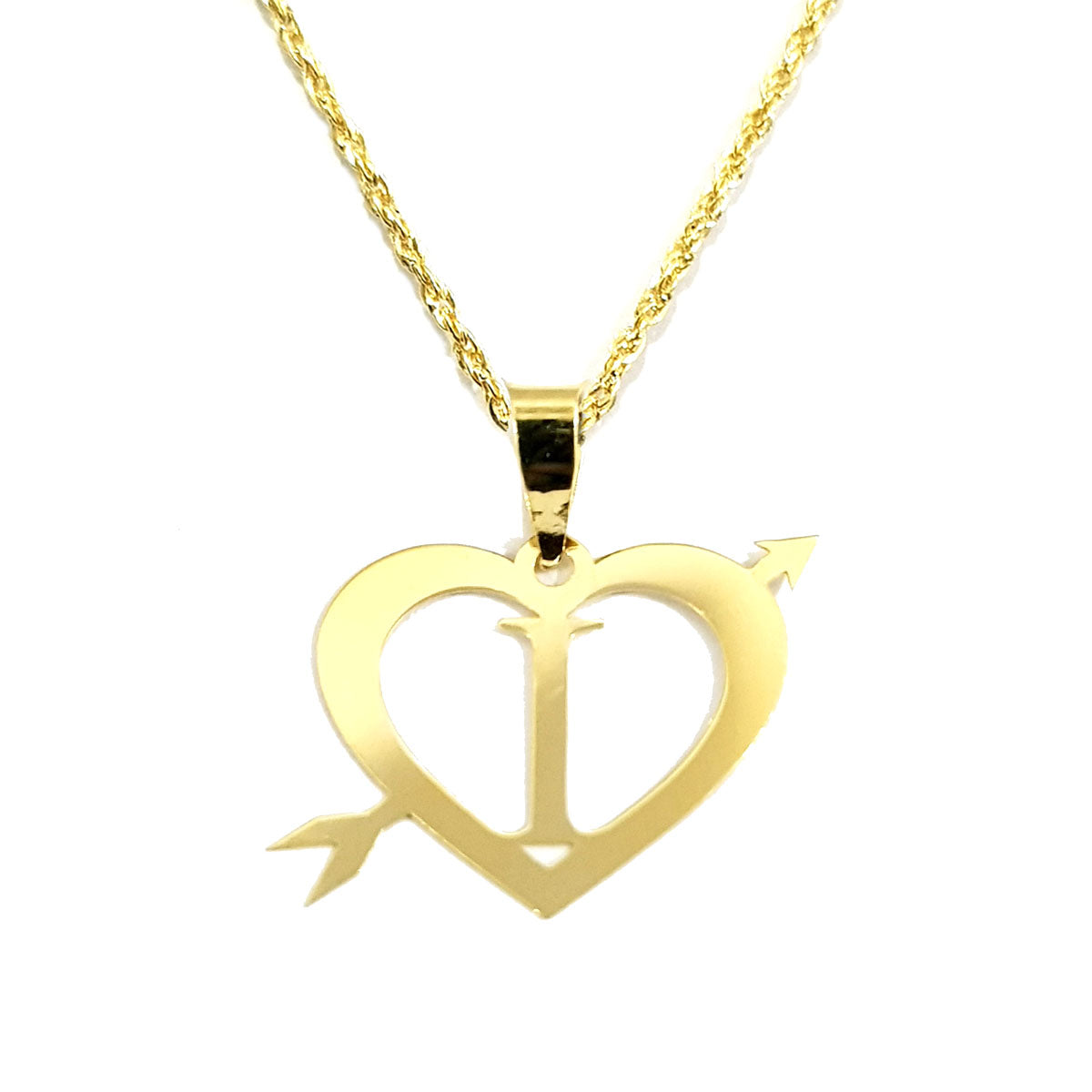 18K Pure Gold Heart Letter I Design Necklace