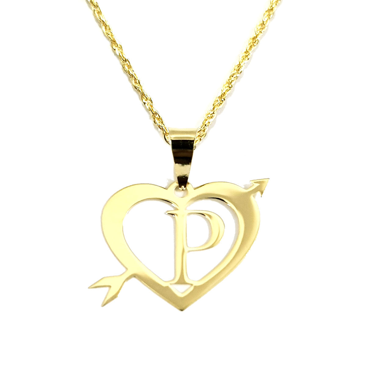 18K Pure Gold Heart Letter P Design Necklace