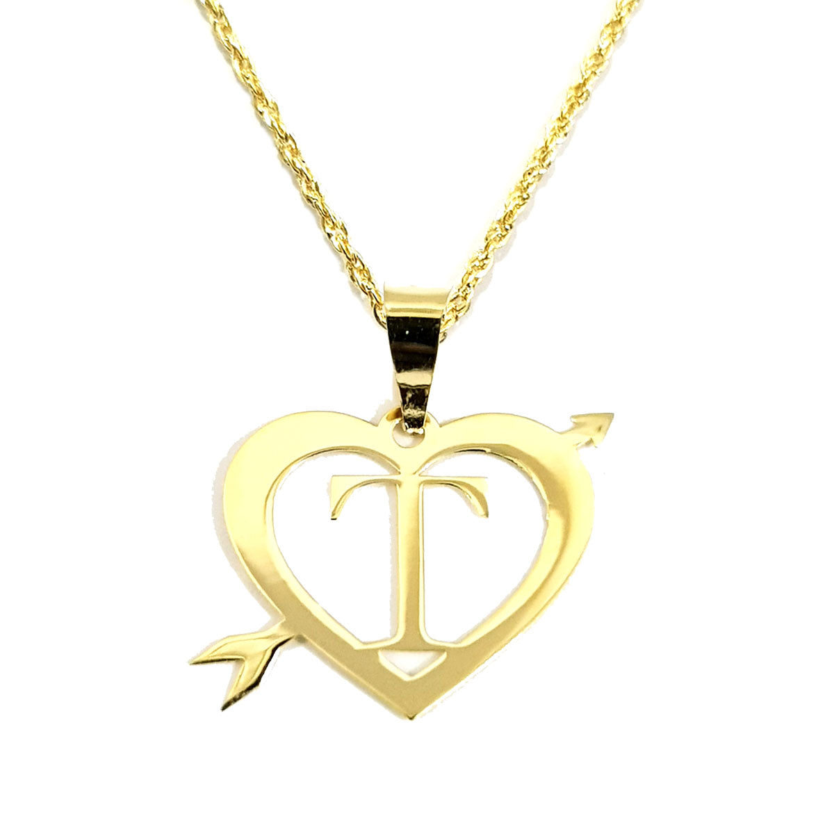 18K Pure Gold Heart Letter T Design Necklace