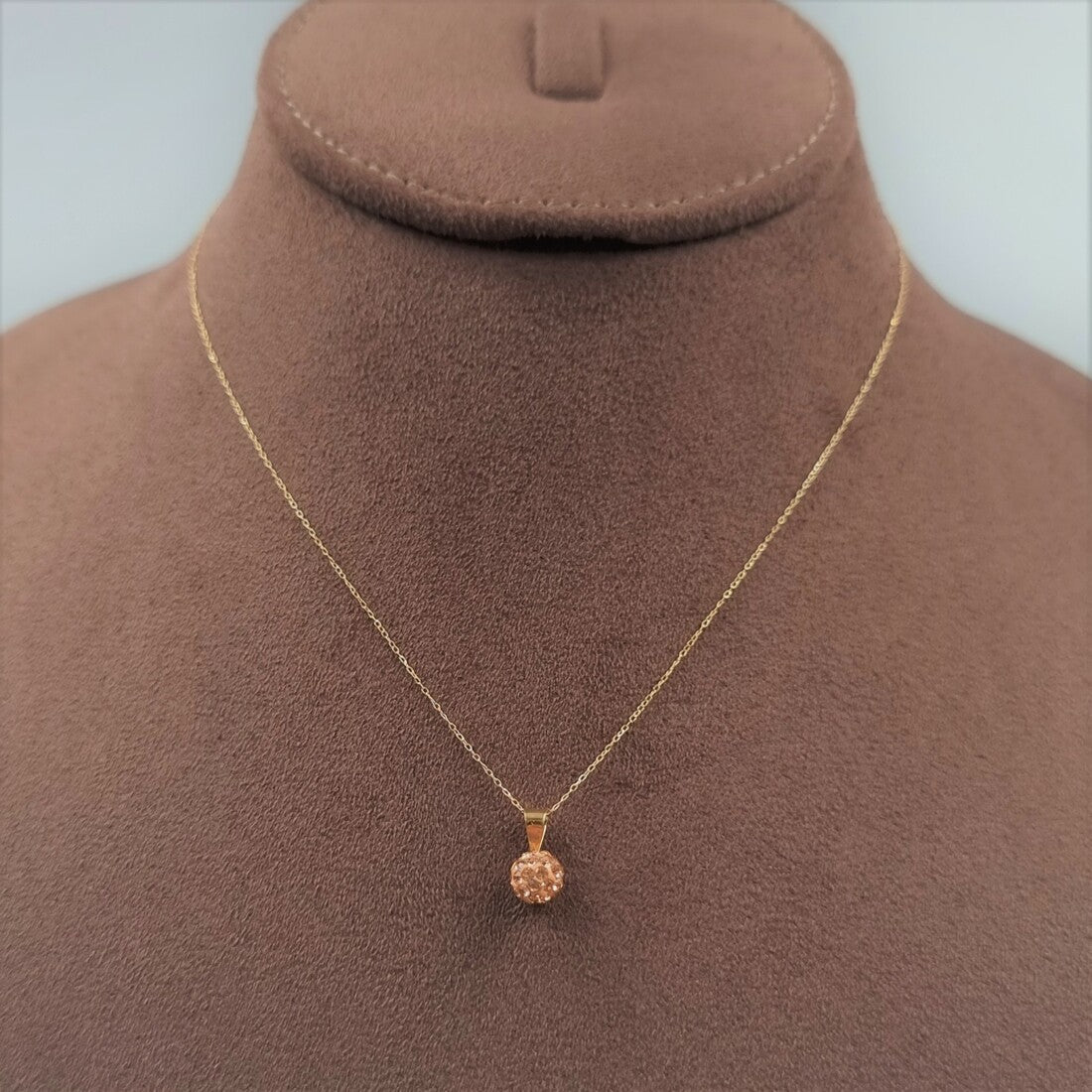 18K Pure Gold Round Stone Necklace