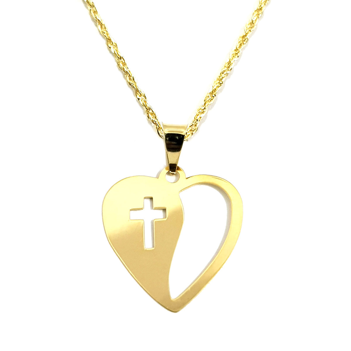 18K Pure Gold Heart w/ Cross Design Necklace