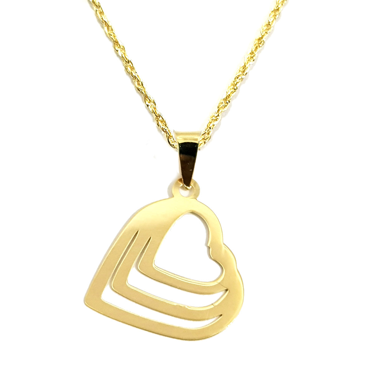 18K Pure Gold Triple Heart Design Necklace