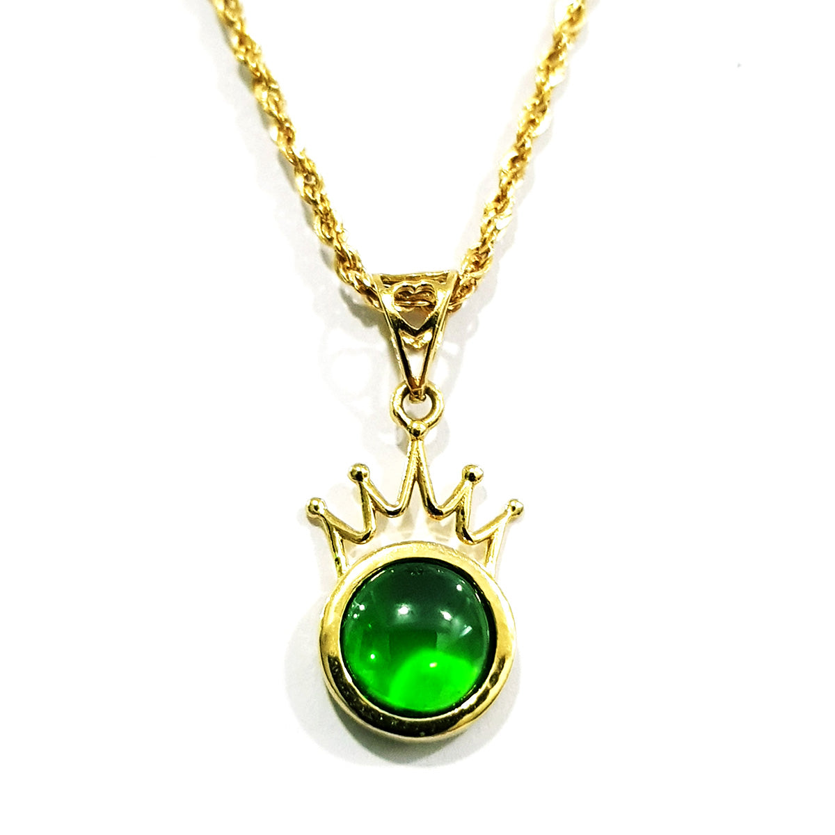 18K Pure Gold Crown Stone Necklace