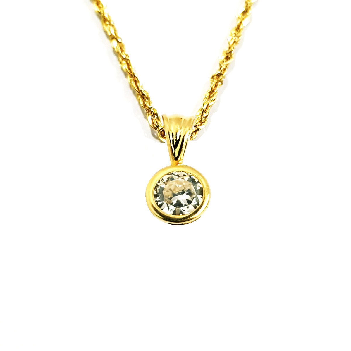 18K Pure Gold Round Design w/ Zircon Stone Necklace