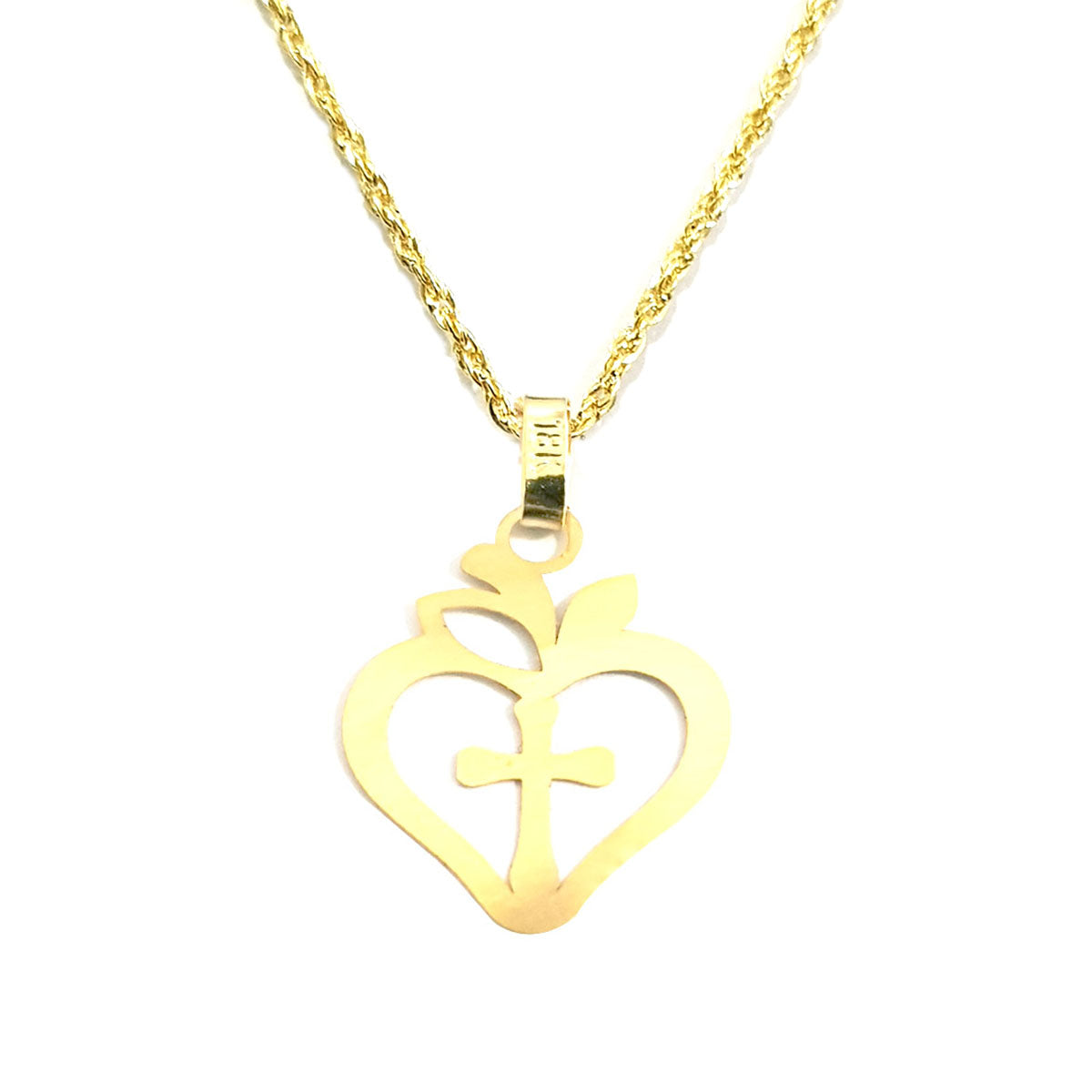 18K Pure Gold Cross Heart w/ Cross Design Necklace