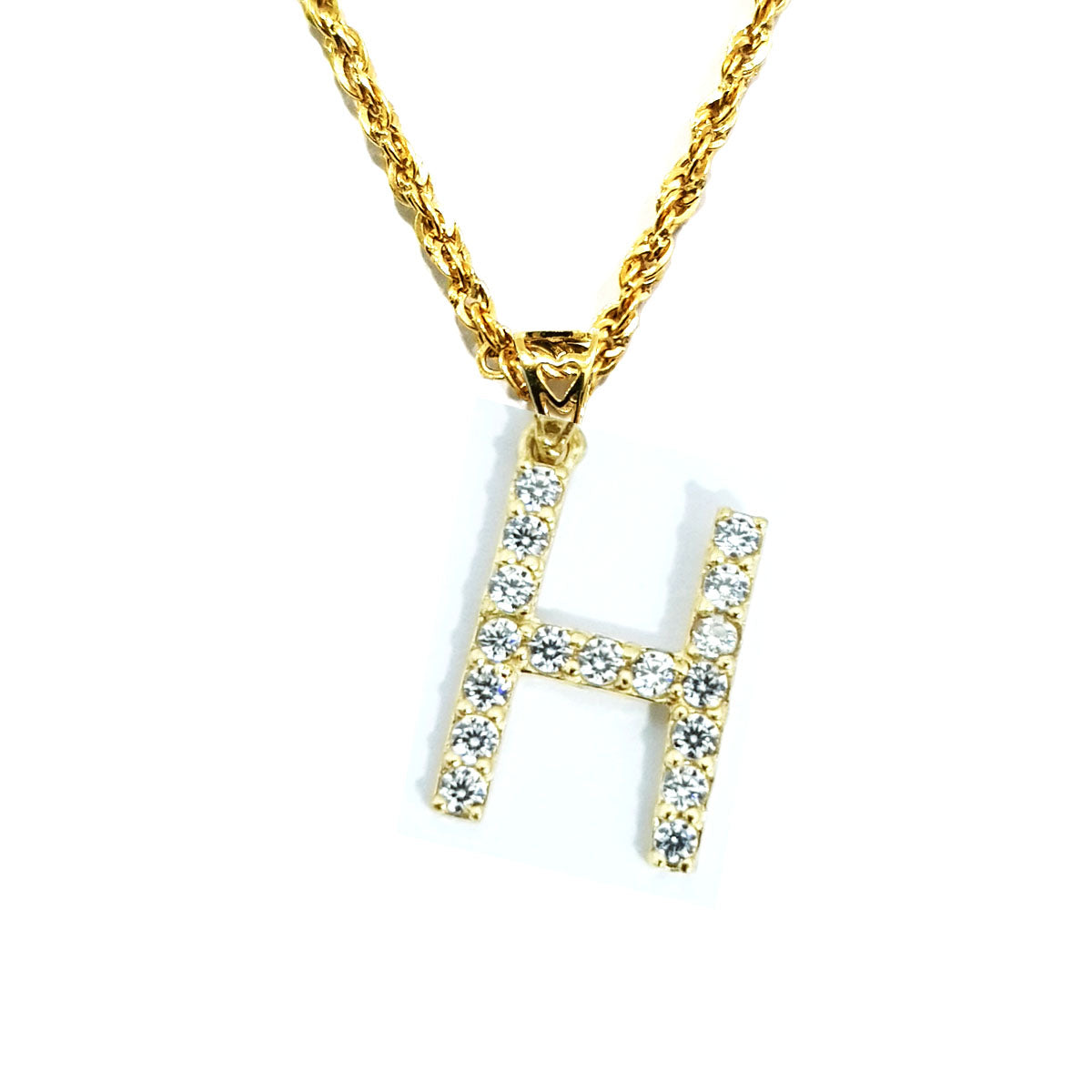 18K Pure Gold Letter H Design w/ Zircon Stone Necklace