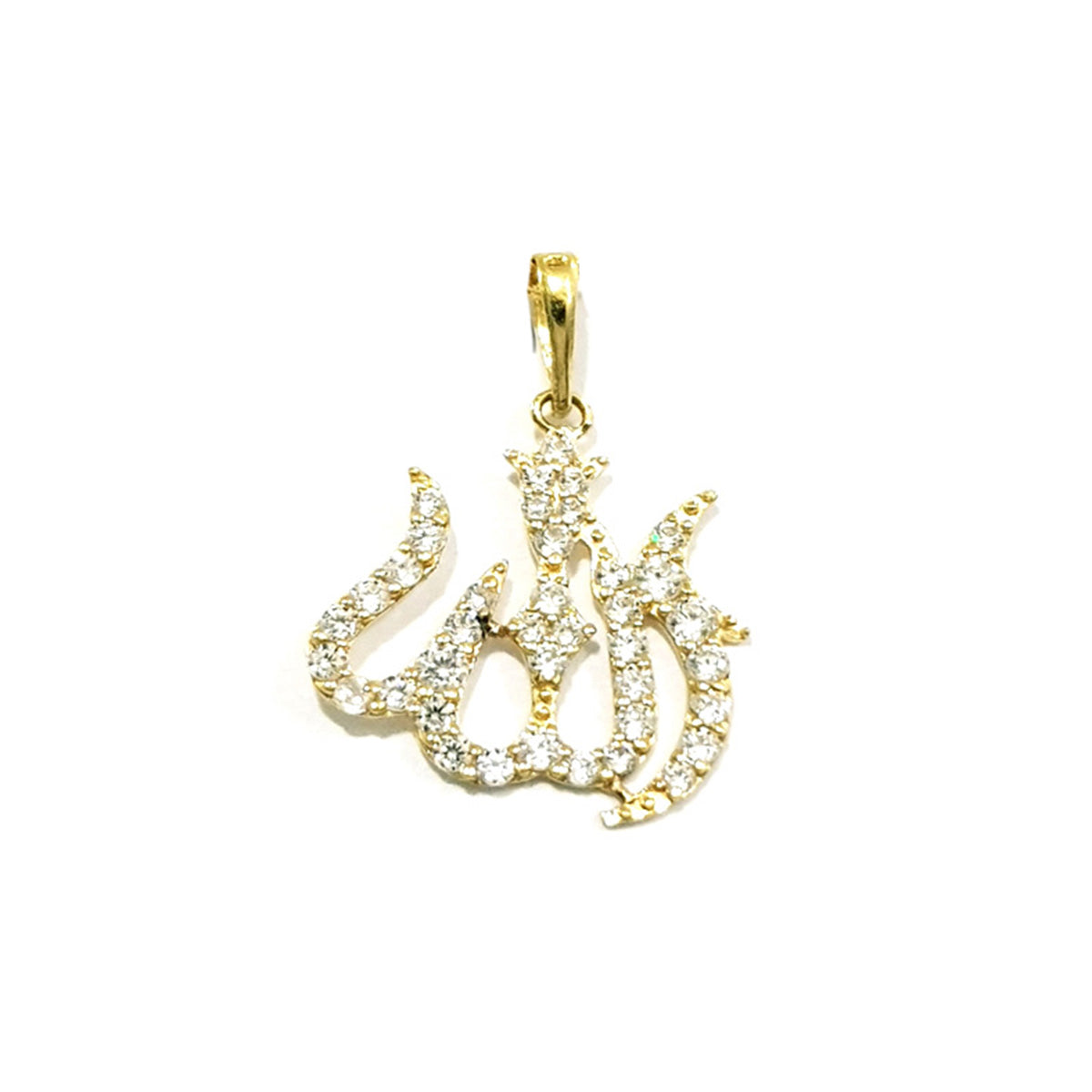 18K Pure Gold Allah w/ Zircon Stone Design Necklace