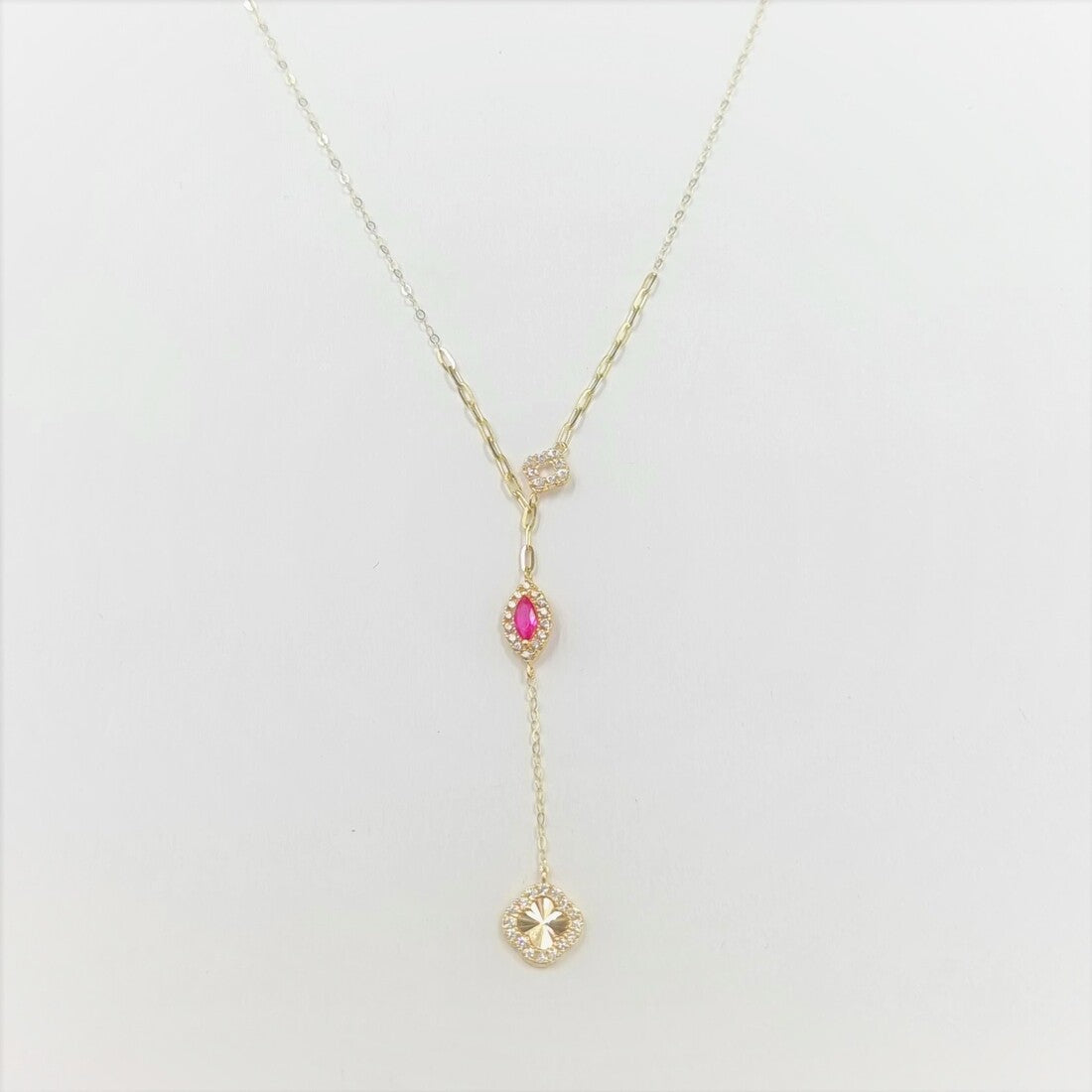 18K Pure Gold Red Stone Casual Necklace