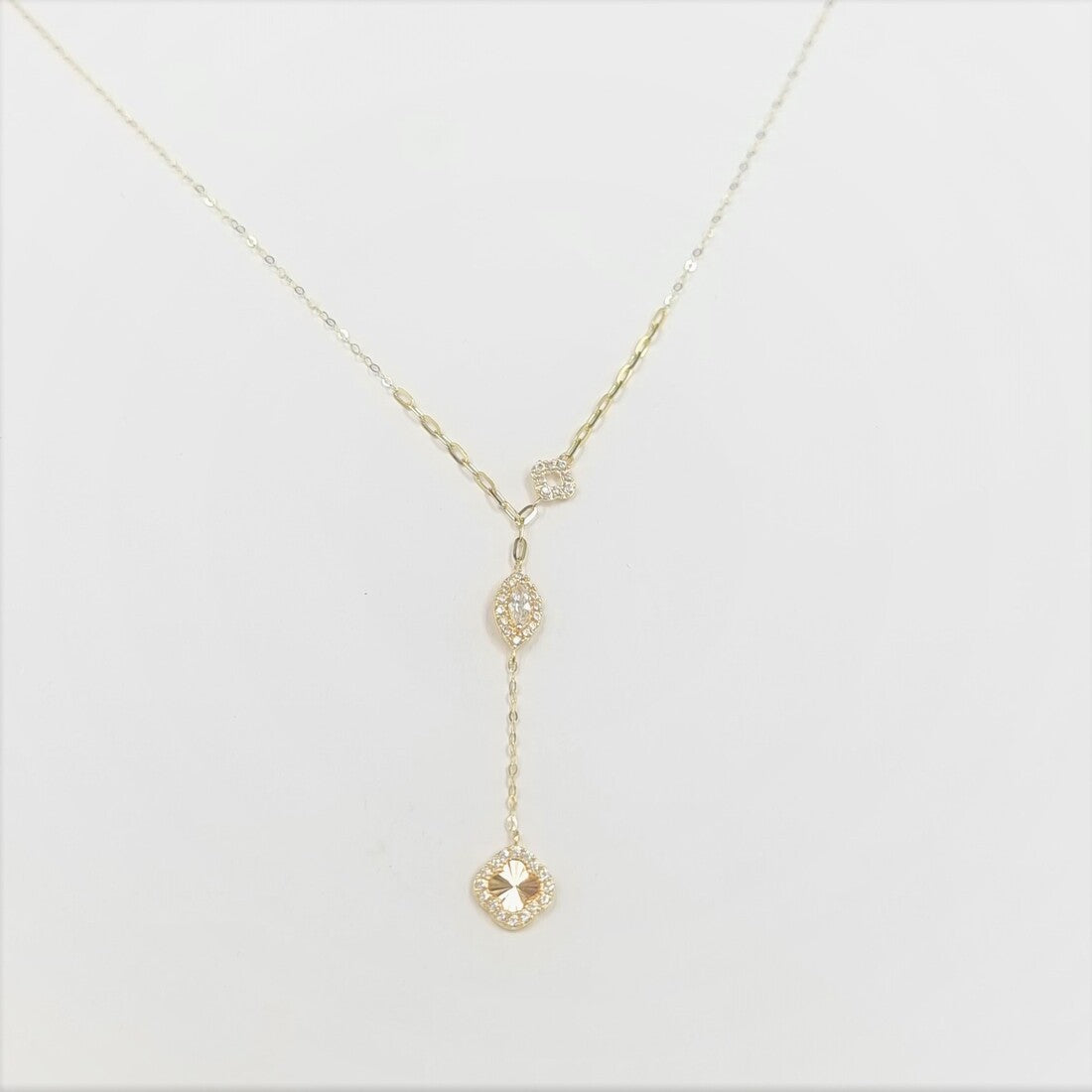 18K Pure Gold White Stone Casual Necklace