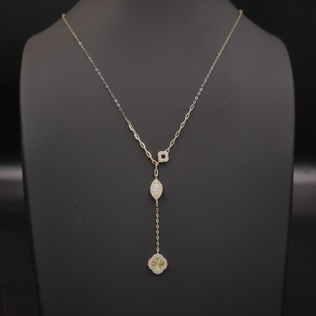 18K Pure Gold White Stone Casual Necklace