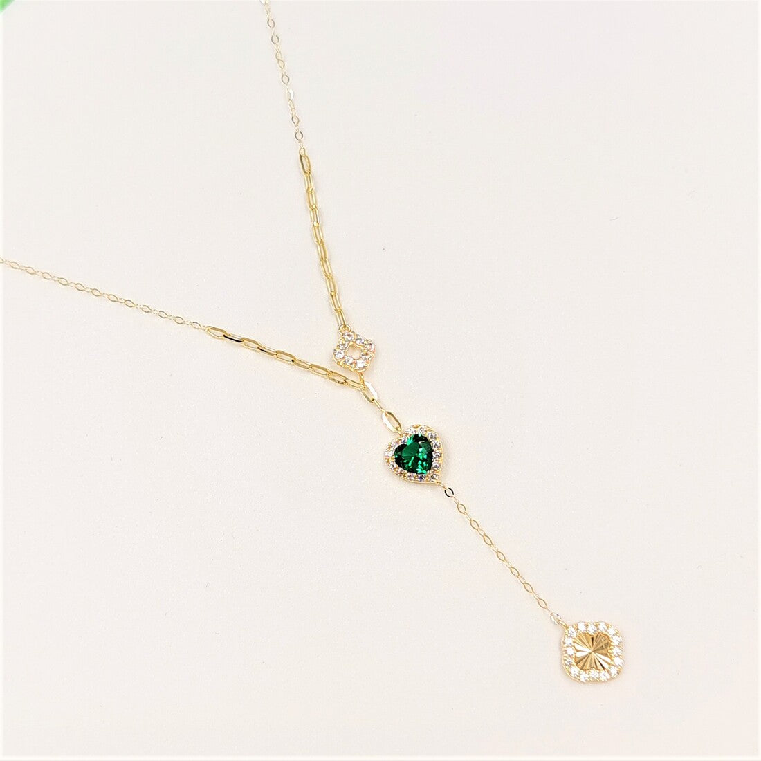 18K Pure Gold Green Heart Stone Casual Necklace