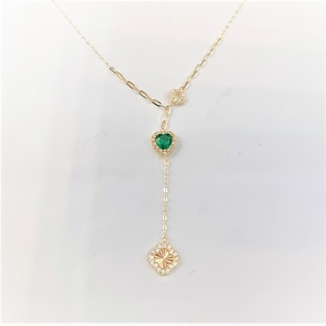 18K Pure Gold Green Heart Stone Casual Necklace