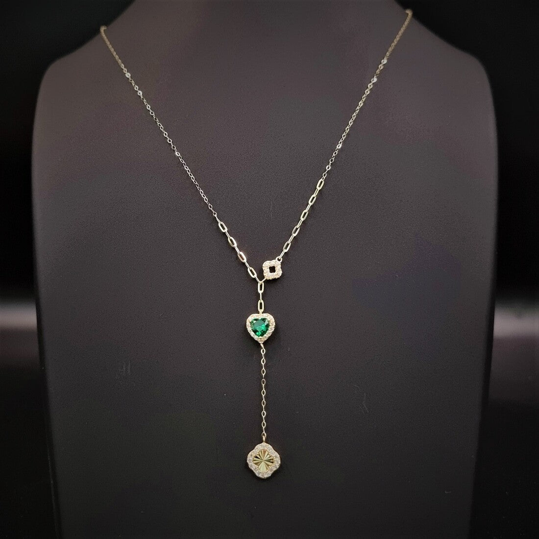 18K Pure Gold Green Heart Stone Casual Necklace