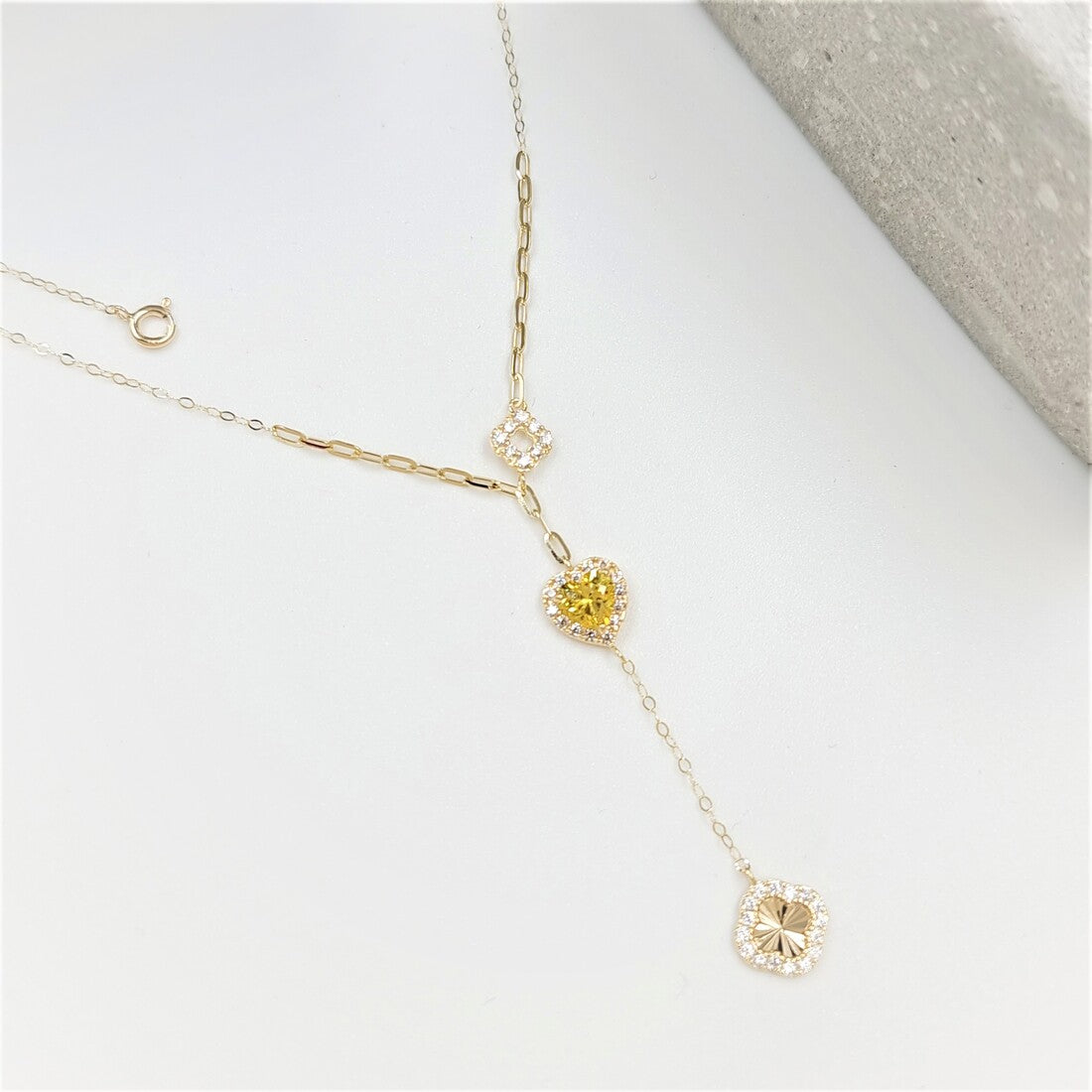 18K Pure Gold Yellow Heart Stone Casual Necklace