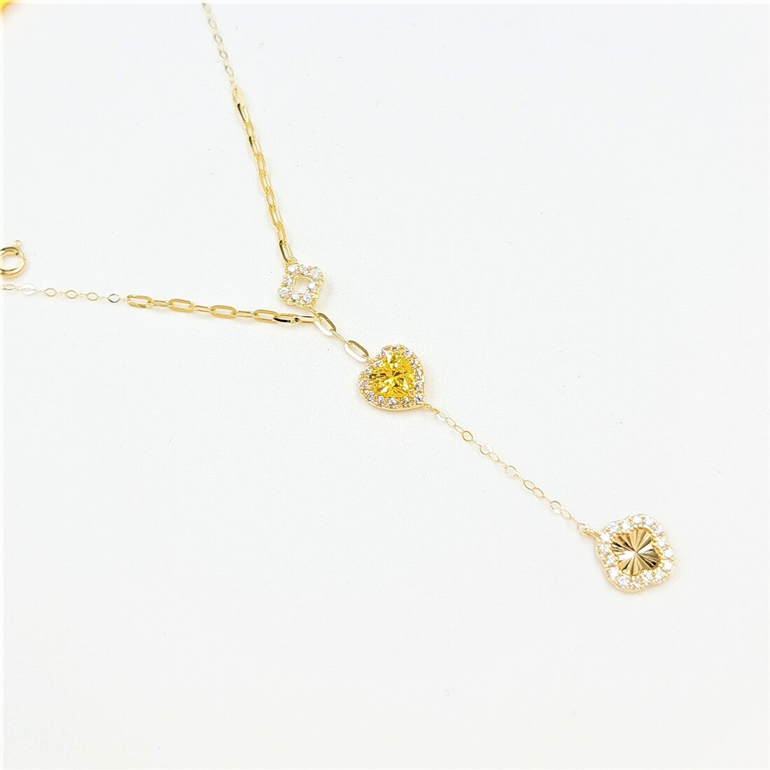 18K Pure Gold Yellow Heart Stone Casual Necklace