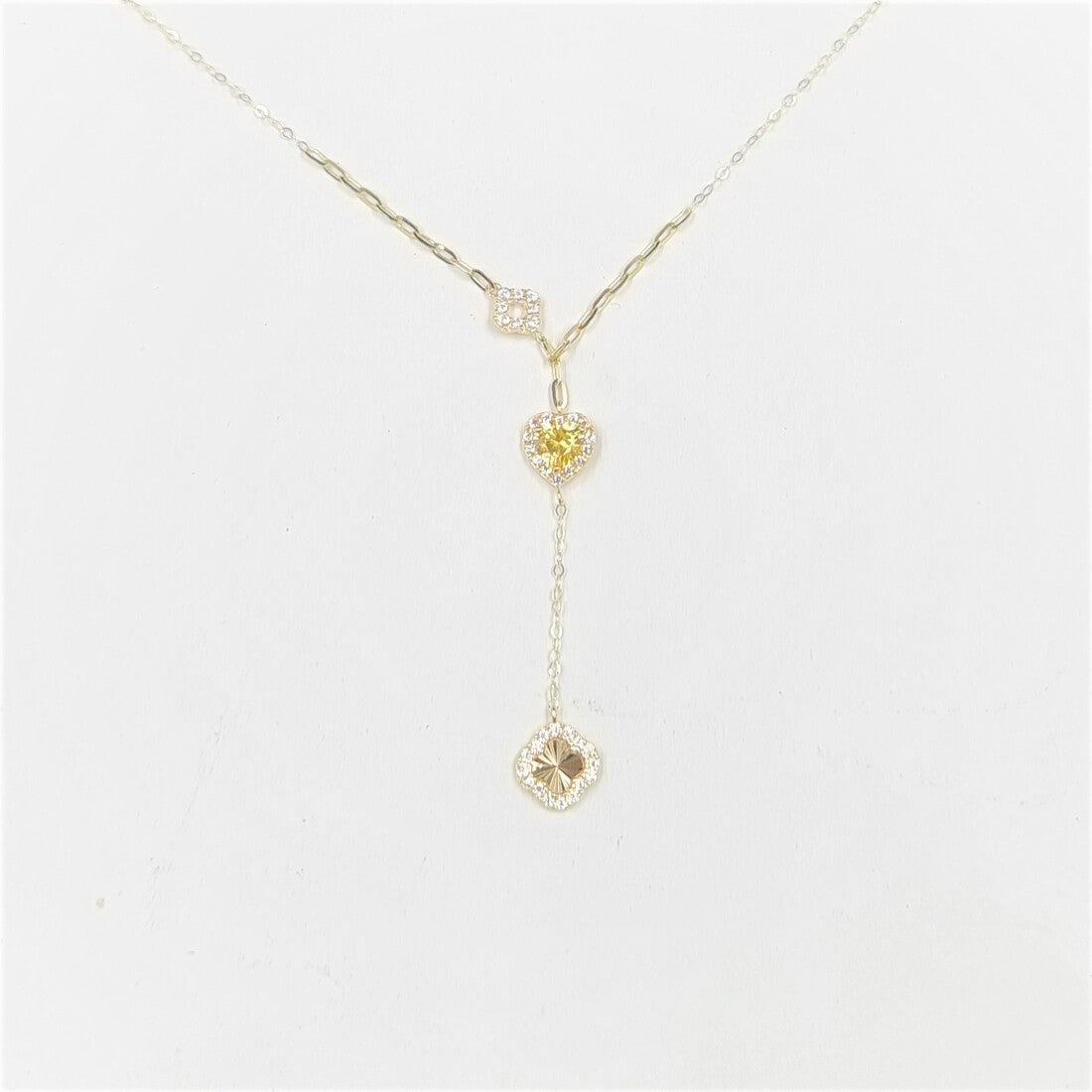 18K Pure Gold Yellow Heart Stone Casual Necklace