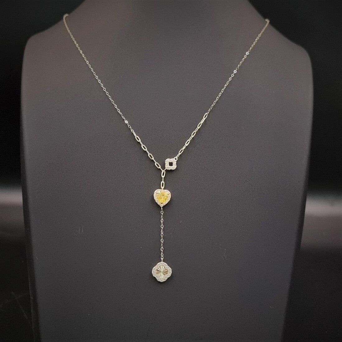 18K Pure Gold Yellow Heart Stone Casual Necklace