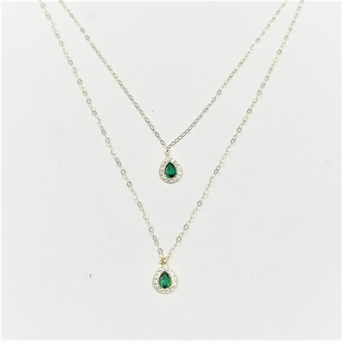 18K Pure Gold 2 Layer Green Stone Necklace