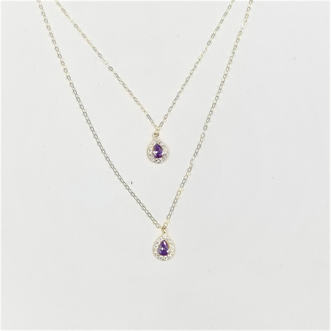 18K Pure Gold 2 Layer Purple Stone Necklace