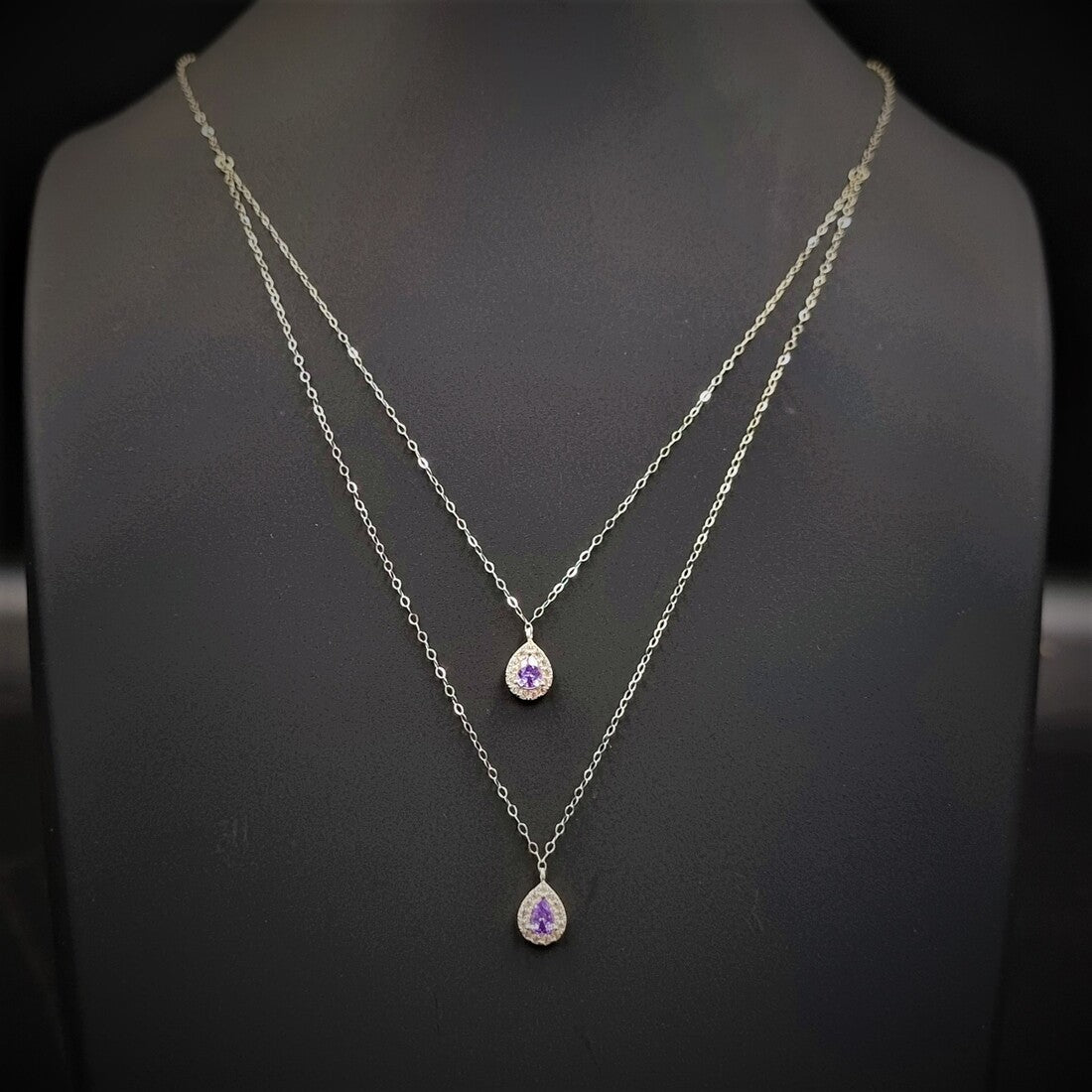 18K Pure Gold 2 Layer Purple Stone Necklace