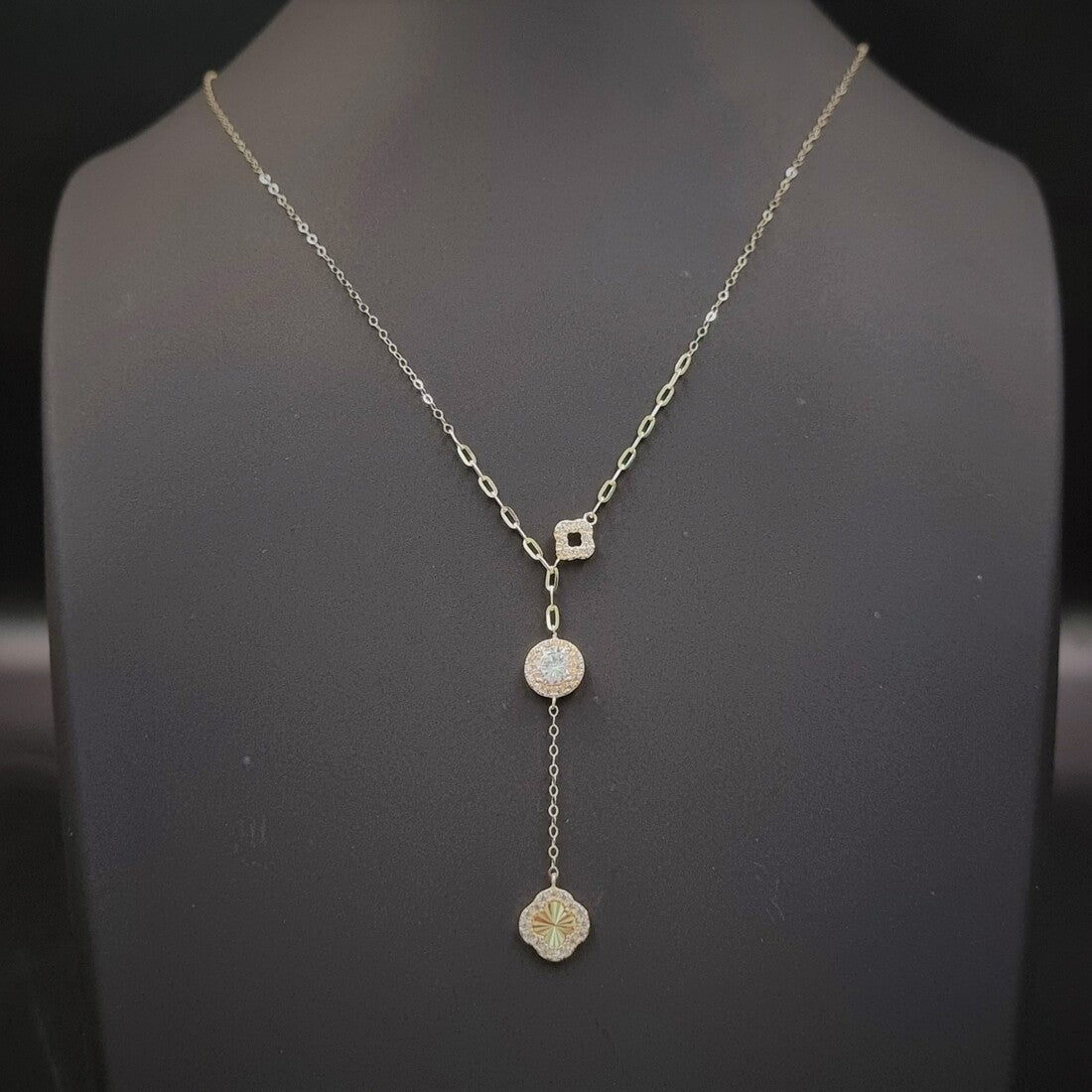 18K Pure Gold White Circle Stone Necklace