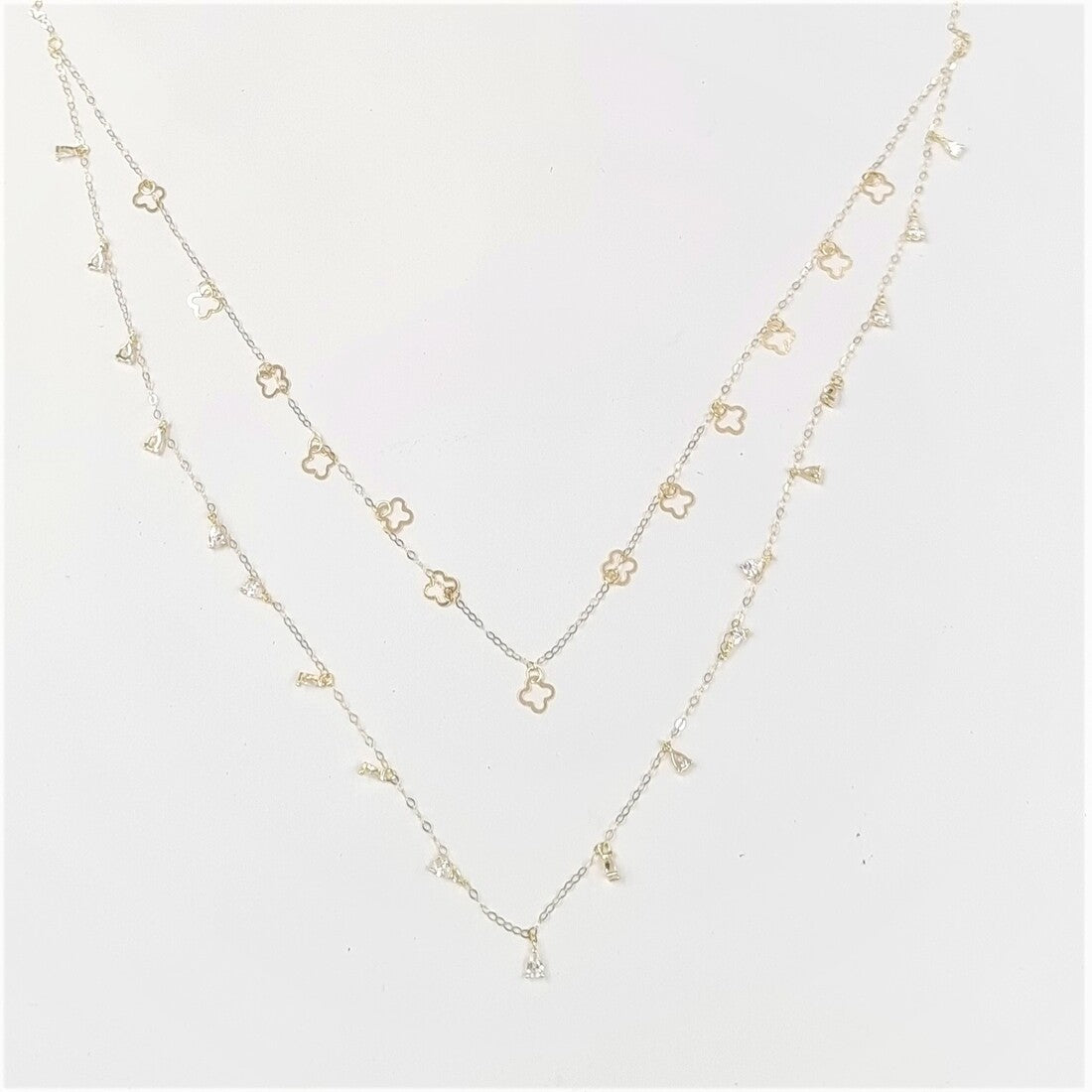 18K Pure Gold 2 Layer 13 Charms Necklace