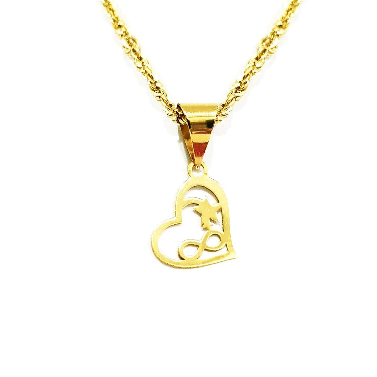 18K Pure Gold Heart Infinity Necklace