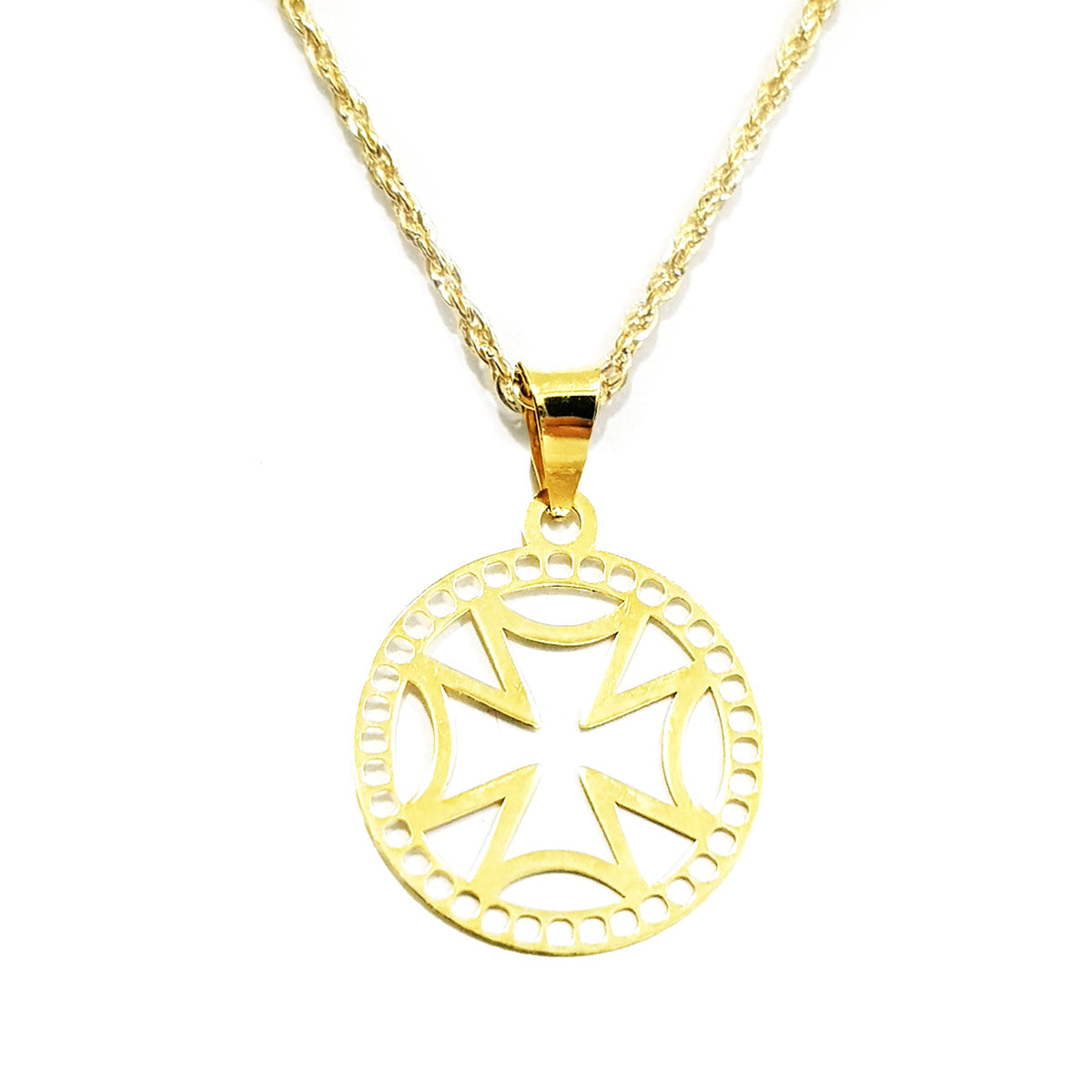 18K Pure Gold Round Cross Necklace
