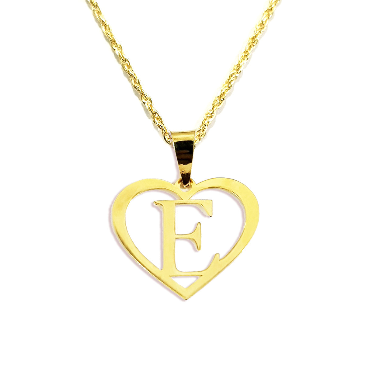 18K Pure Gold Heart Letter E Design Necklace