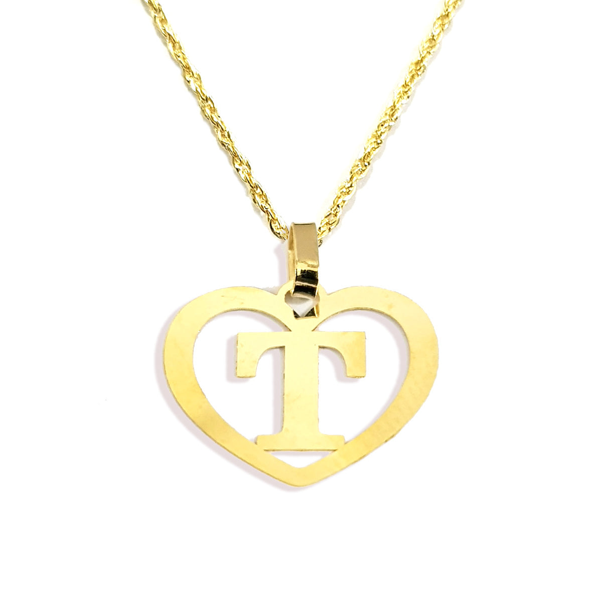 18K Pure Gold Heart Letter T Design Necklace