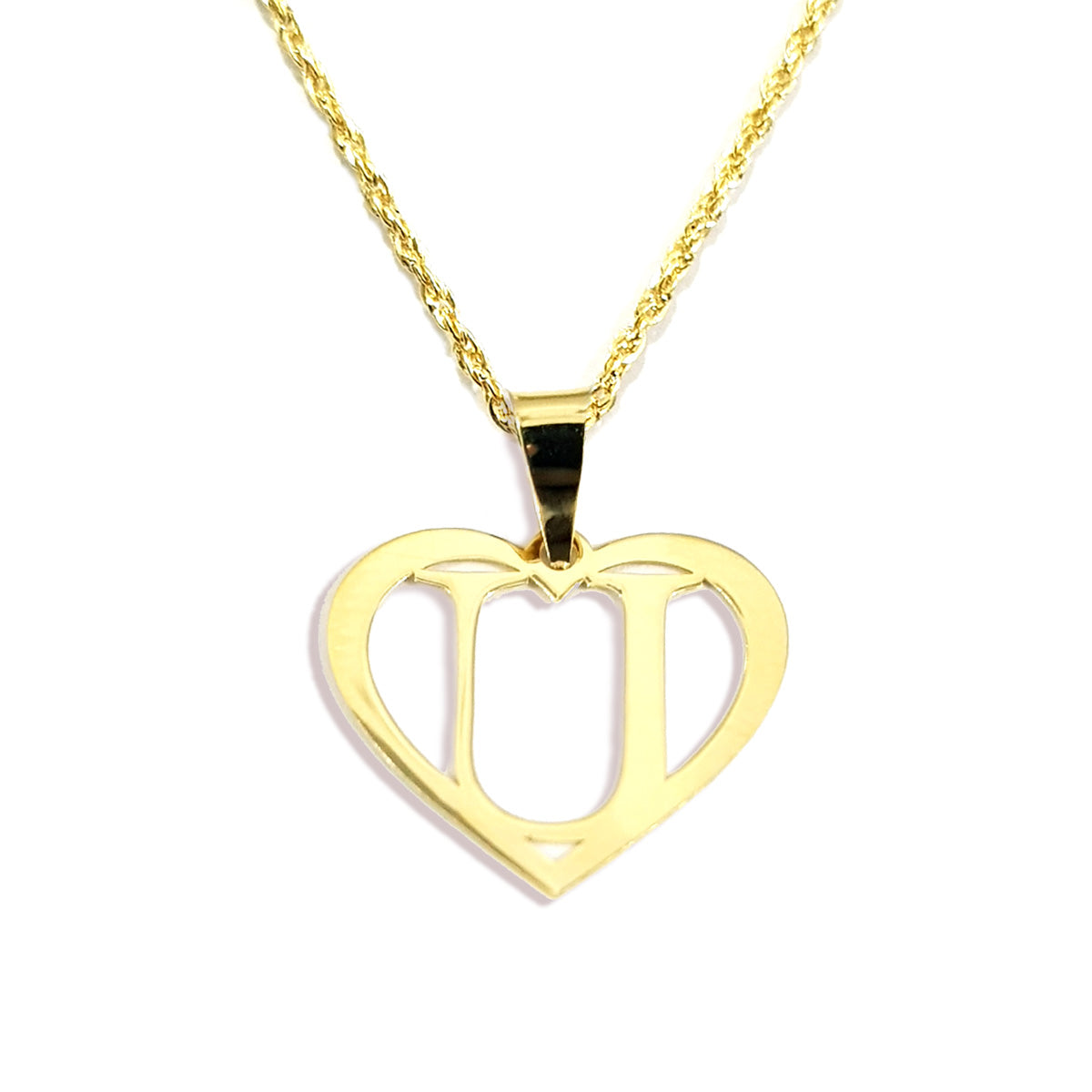 18K Pure Gold Heart Letter U Design Necklace