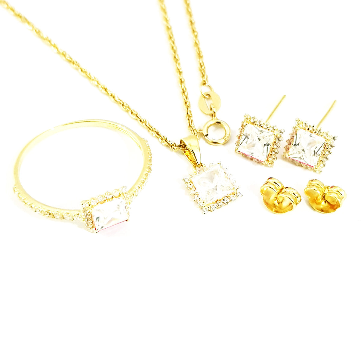 18K Pure Gold Stone Jewelry Set