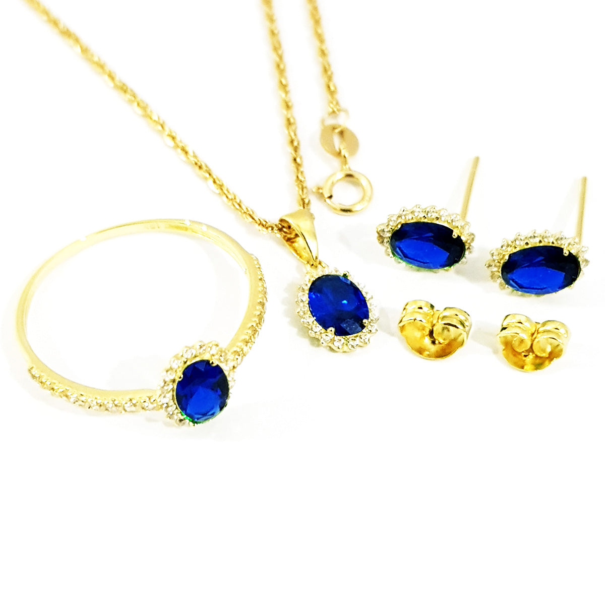 18K Pure Gold Stone Jewelry Set