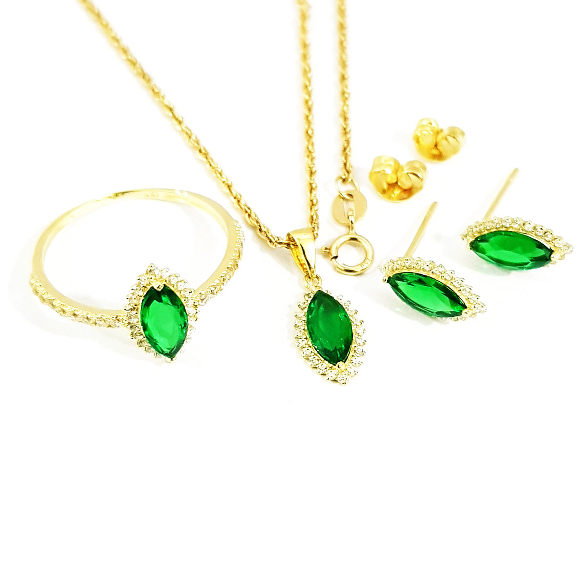 18K Pure Gold Stone Jewelry Set