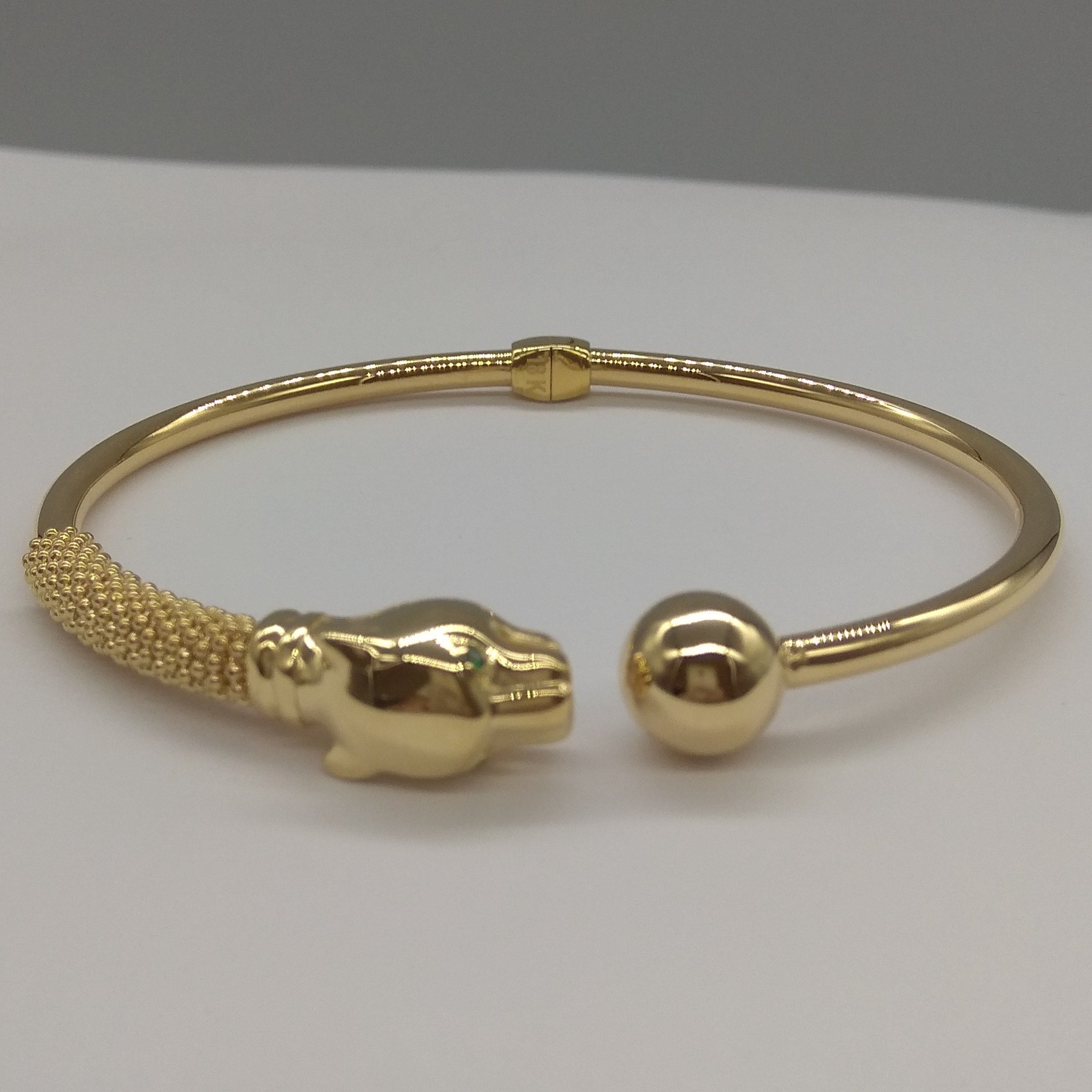 18K Pure Gold Panther Ball Bangle