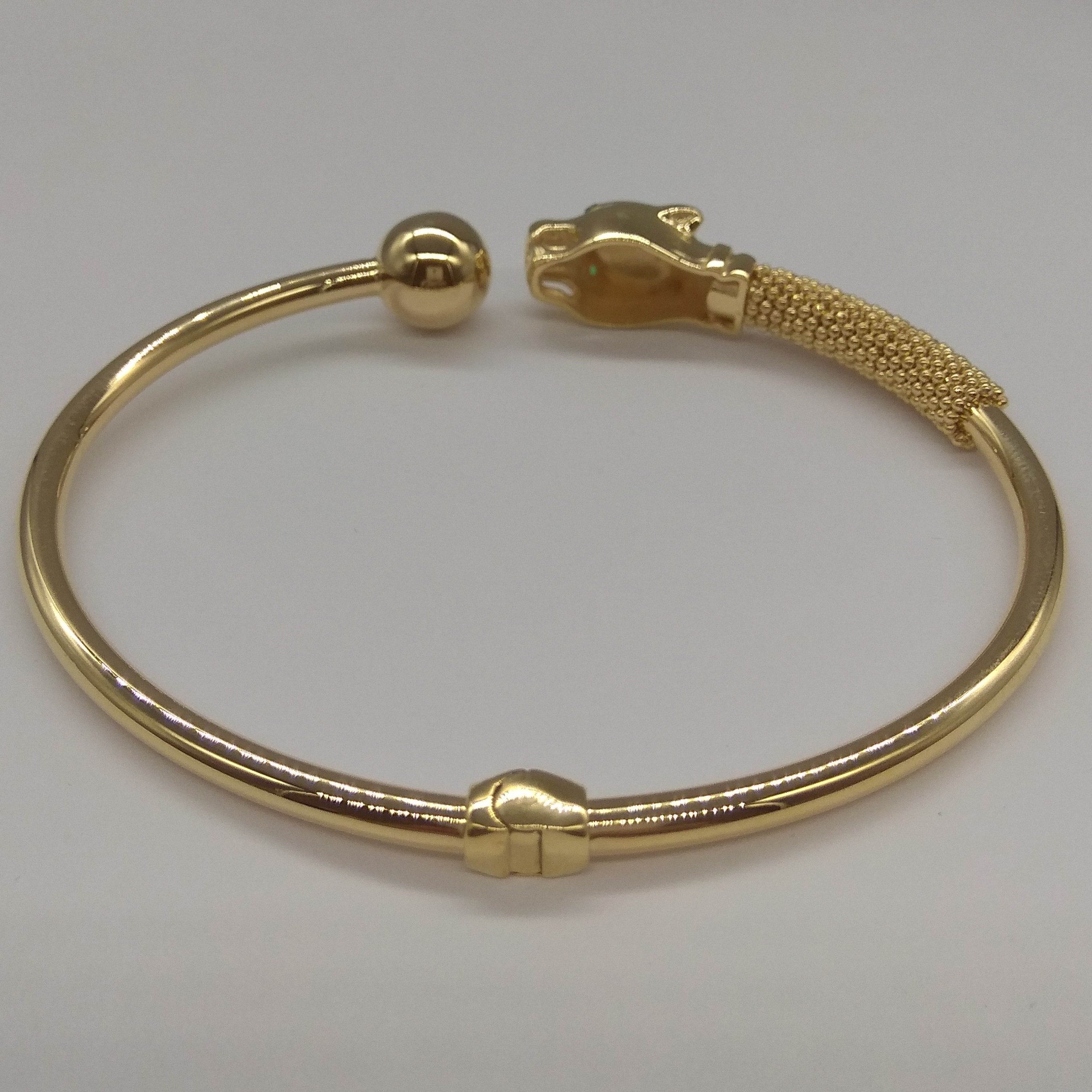 18K Pure Gold Panther Ball Bangle