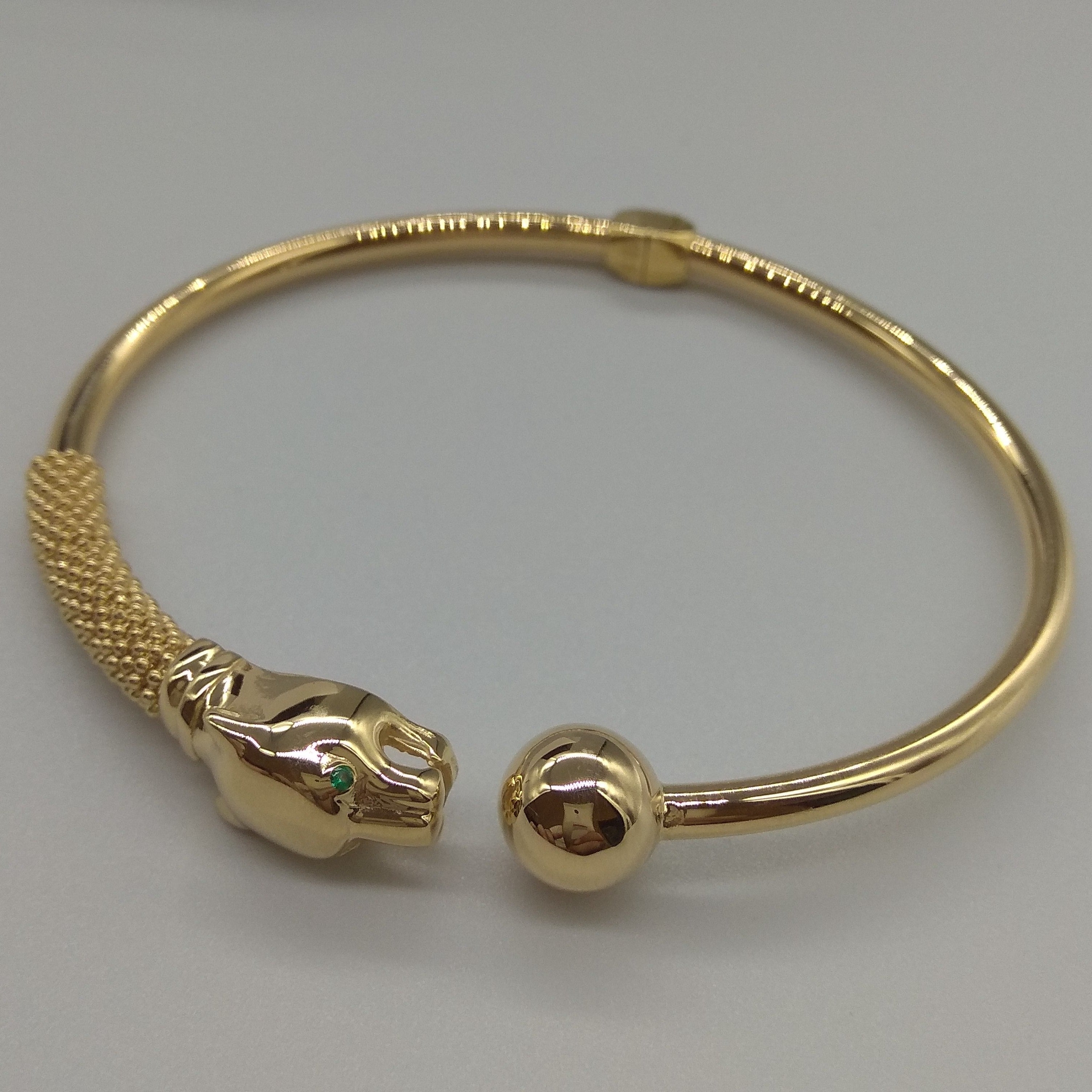 18K Pure Gold Panther Ball Bangle