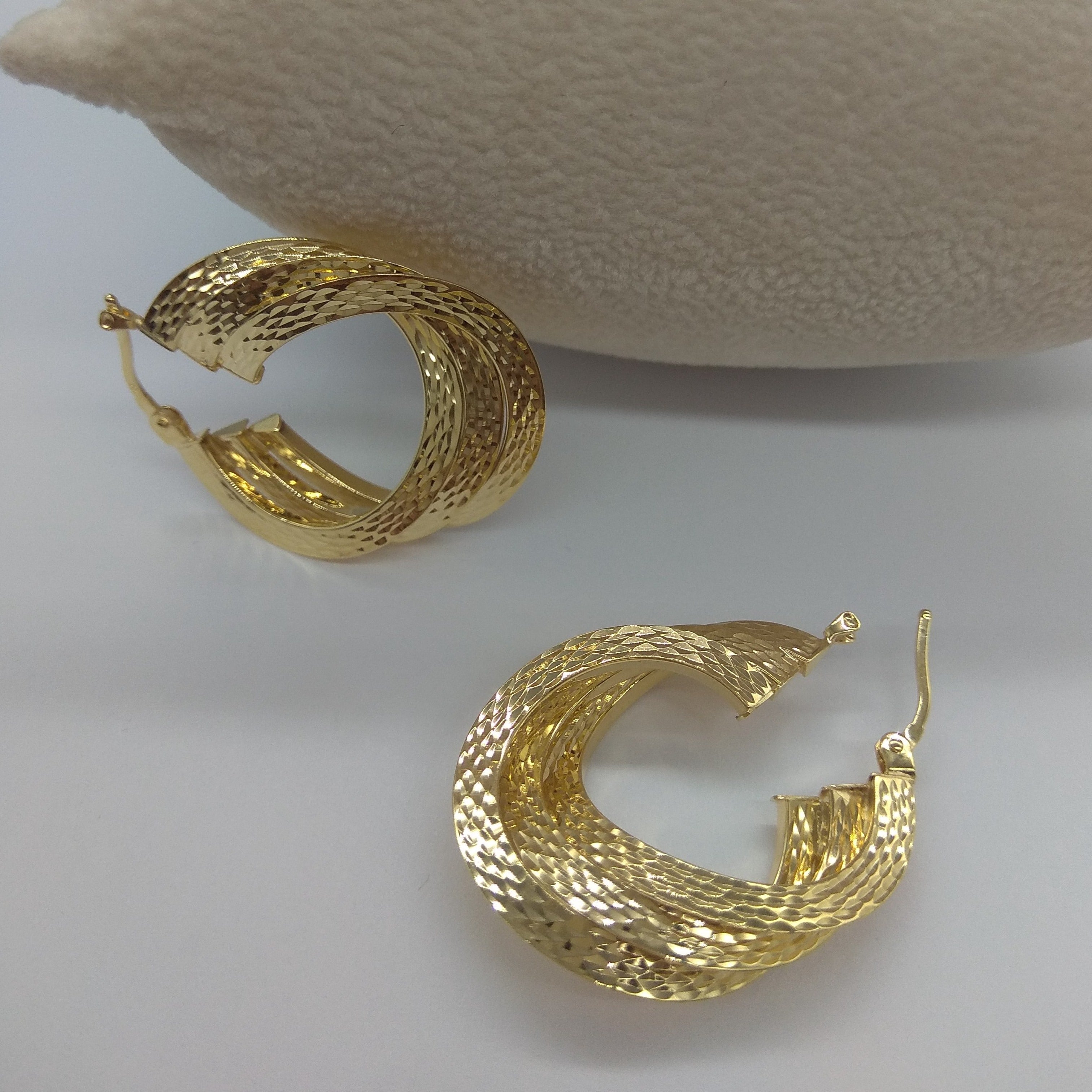 18K Pure Gold Glittering Earring Set