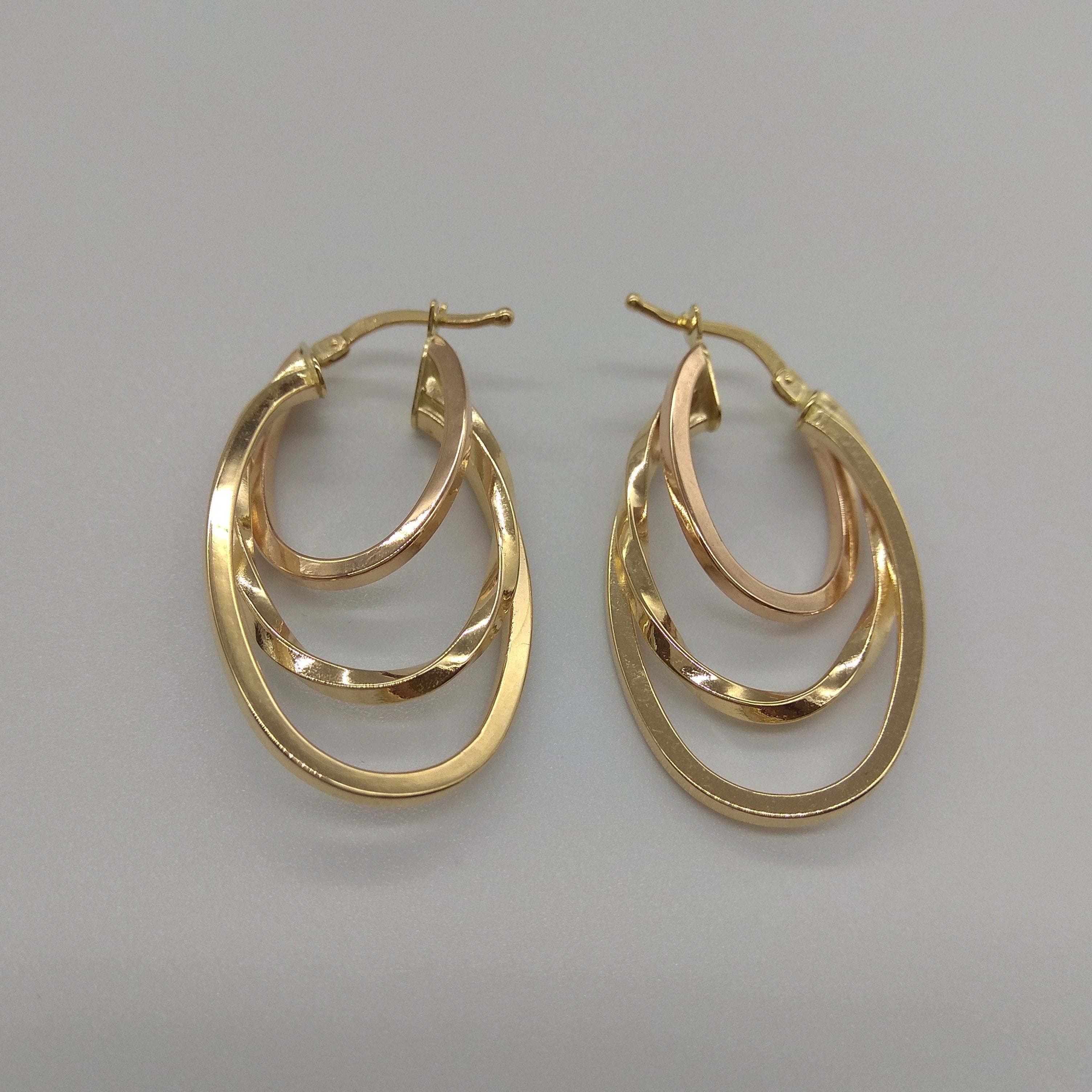 18K Pure Gold Oval Earring Set