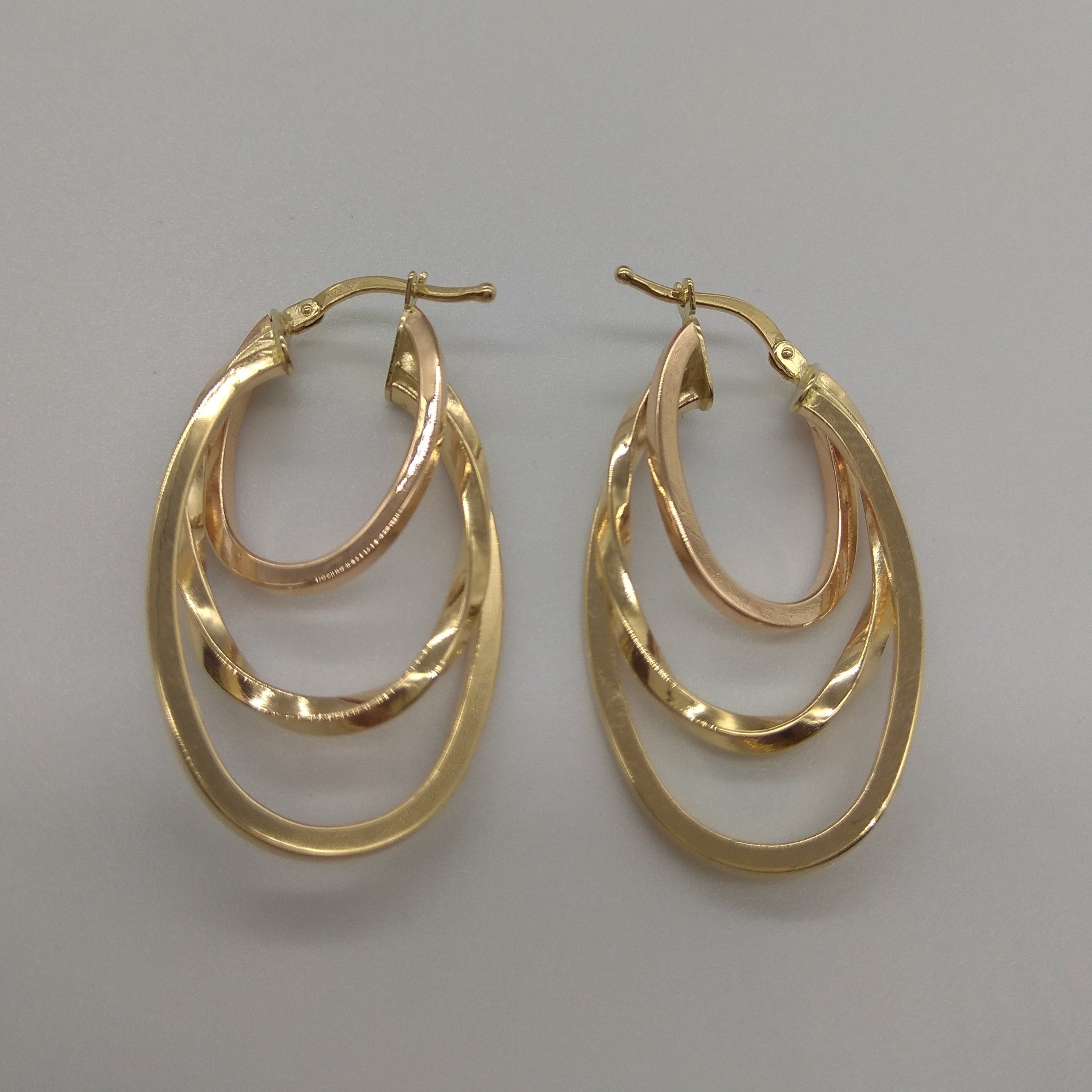 18K Pure Gold Oval Earring Set