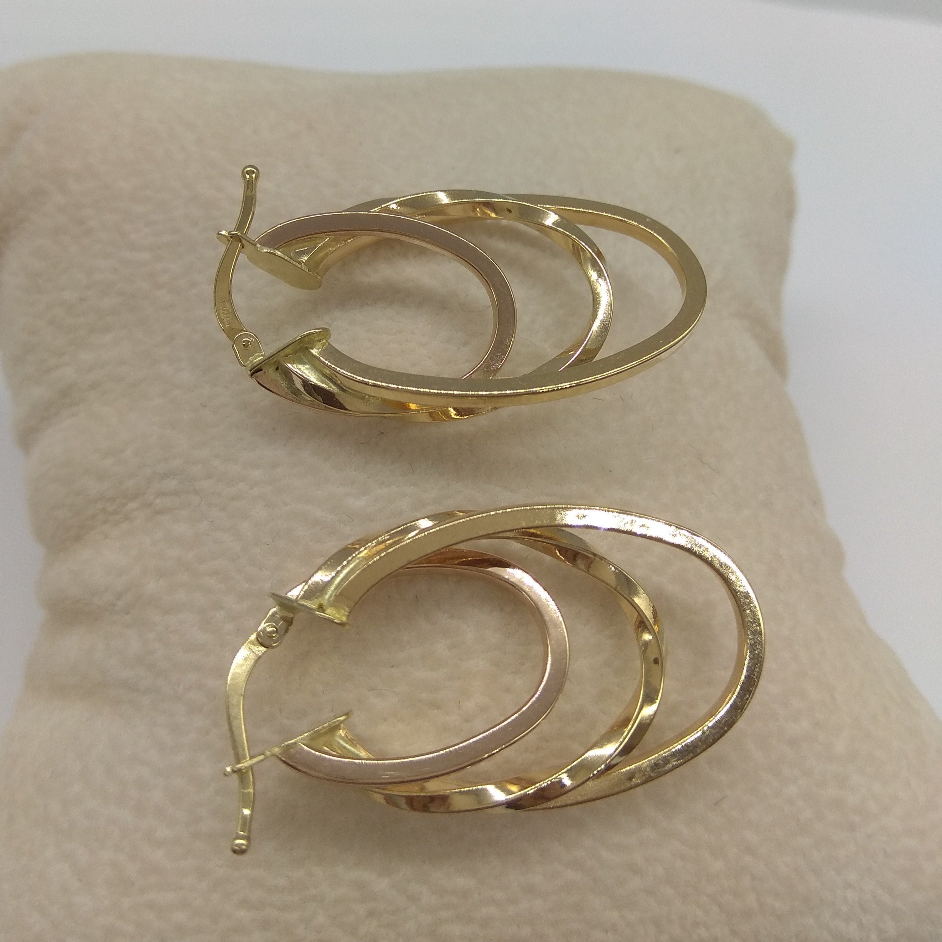 18K Pure Gold Oval Earring Set