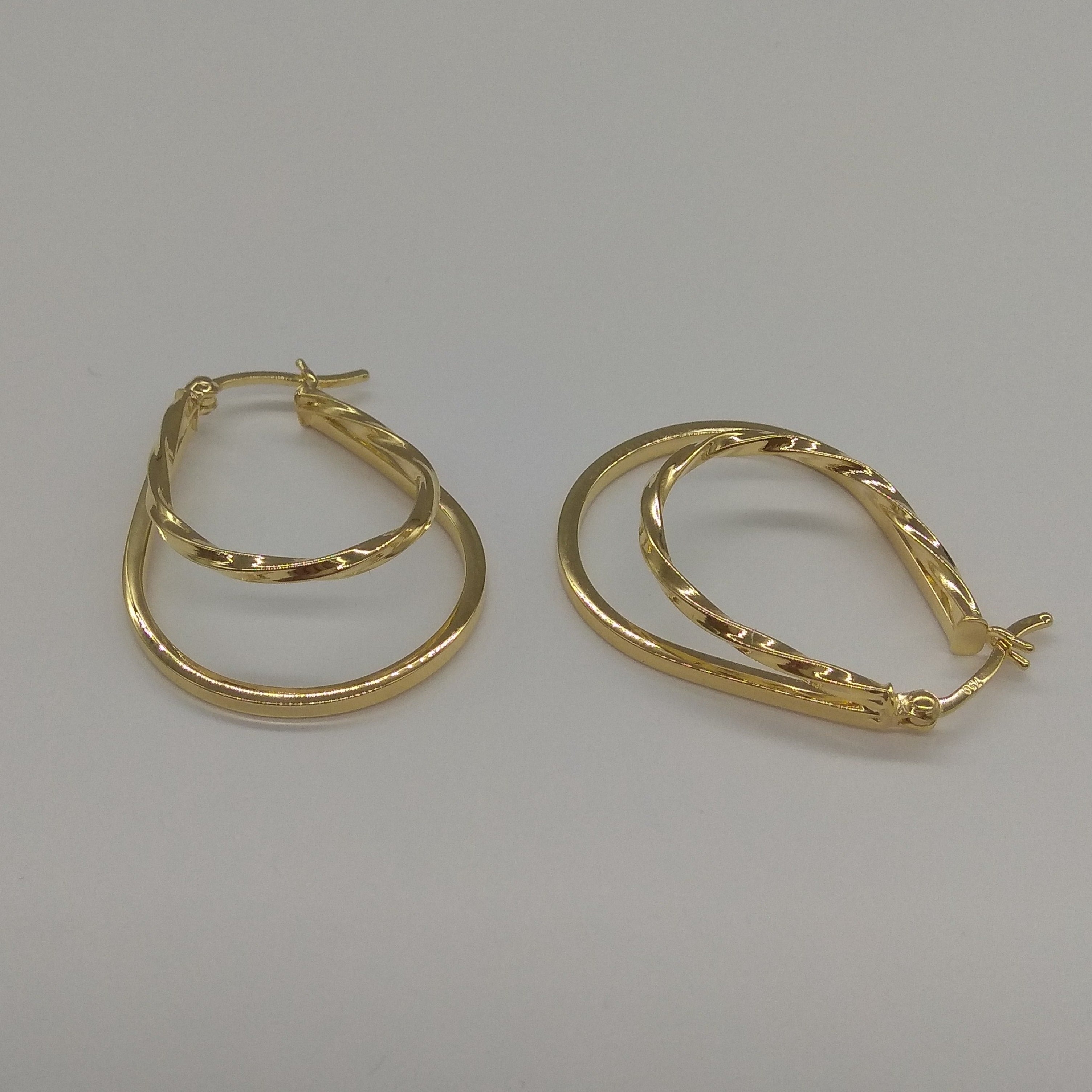 18K Pure Gold Oval Earring Set