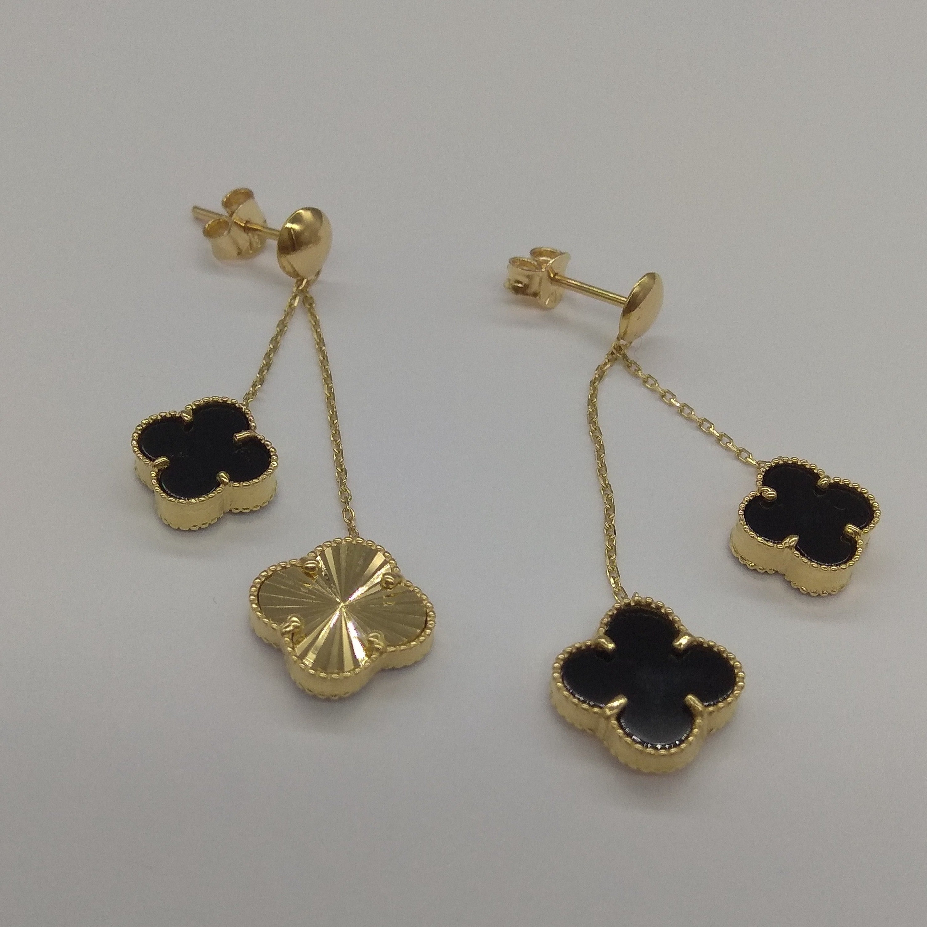 18K Pure Gold Dangling V.C Black Earring Set