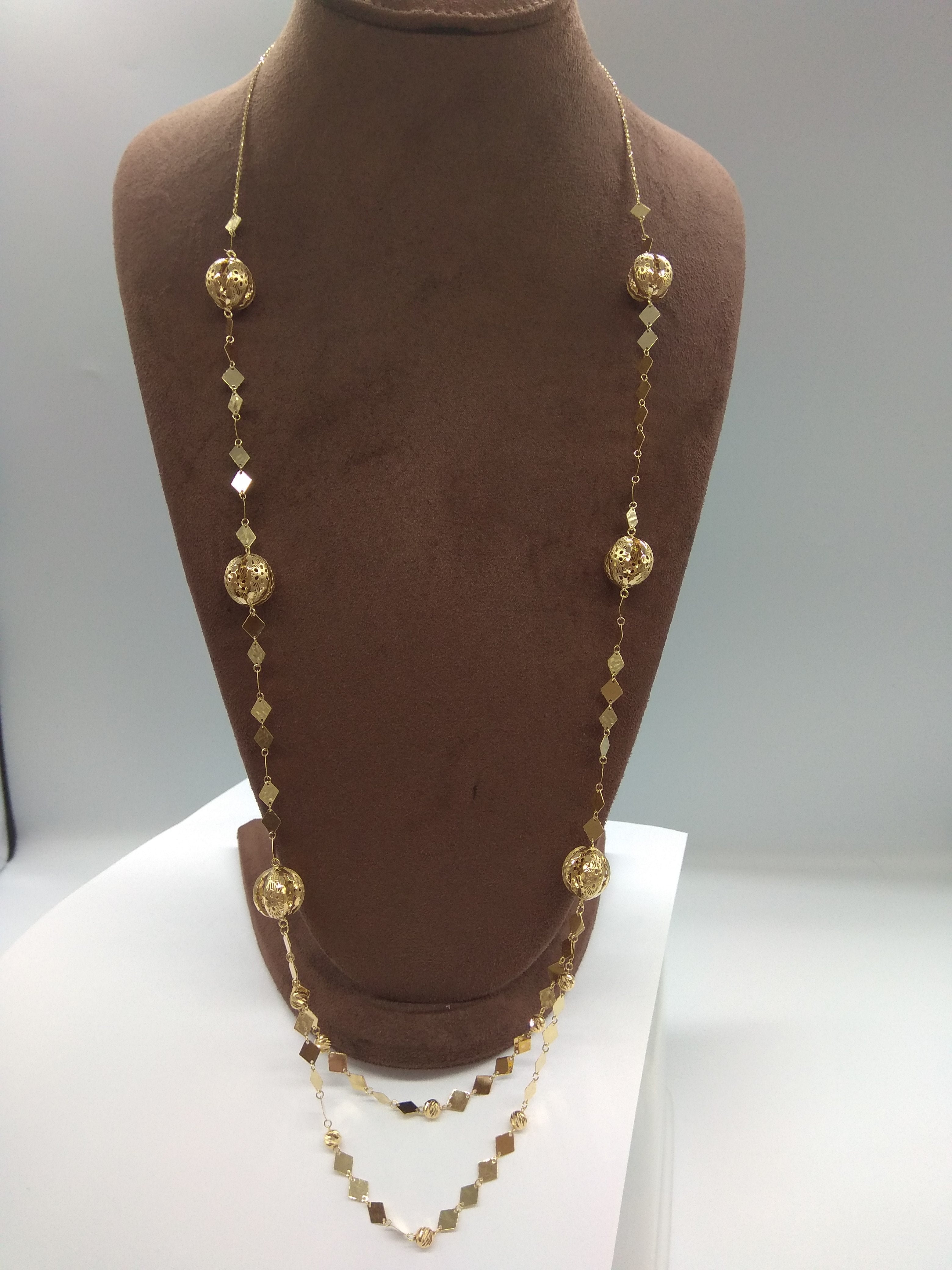 18K Pure Gold Elegant Long Necklace