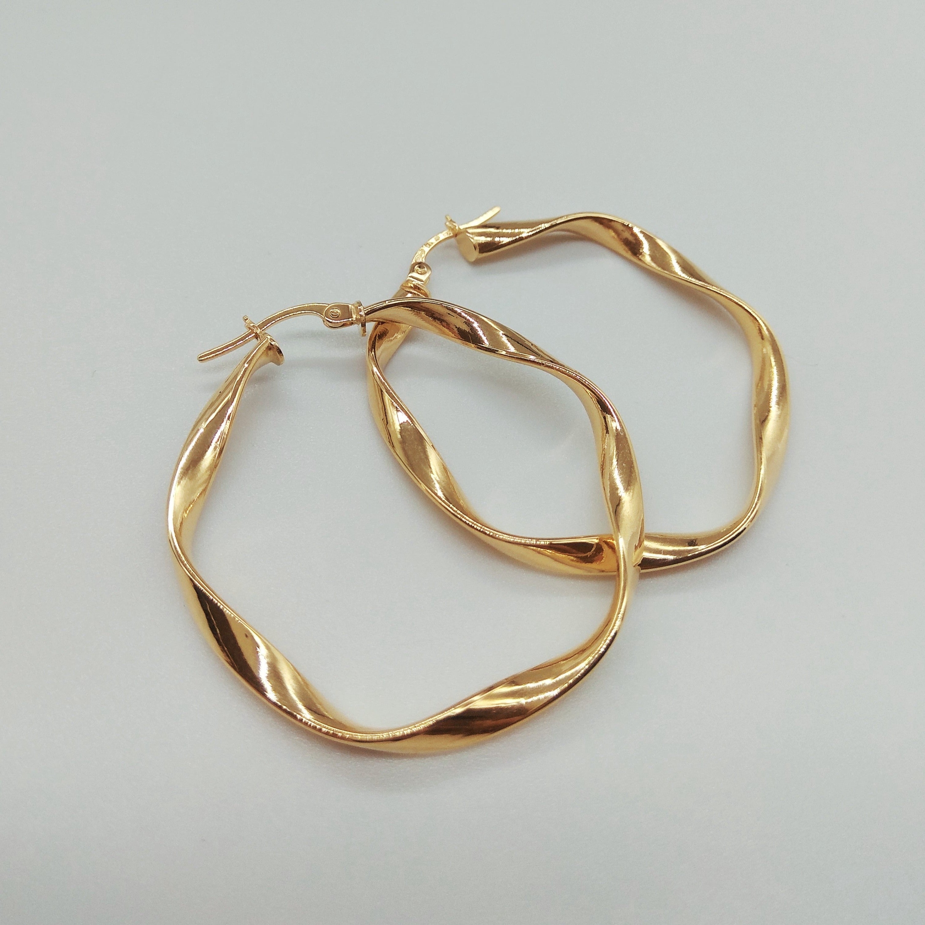 18K Pure Gold Twisted Round Earring Set