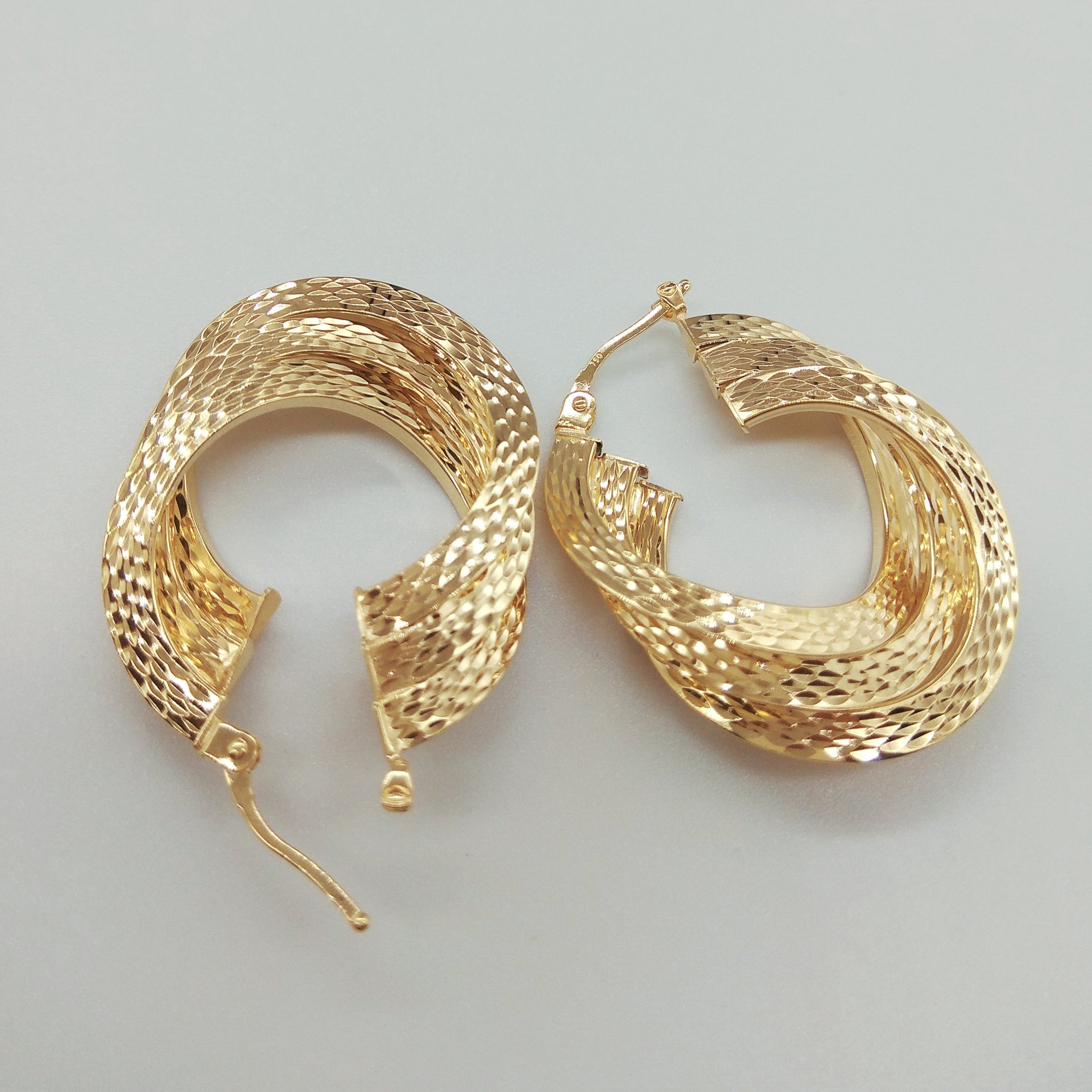 18K Pure Gold Glittering Earring Set