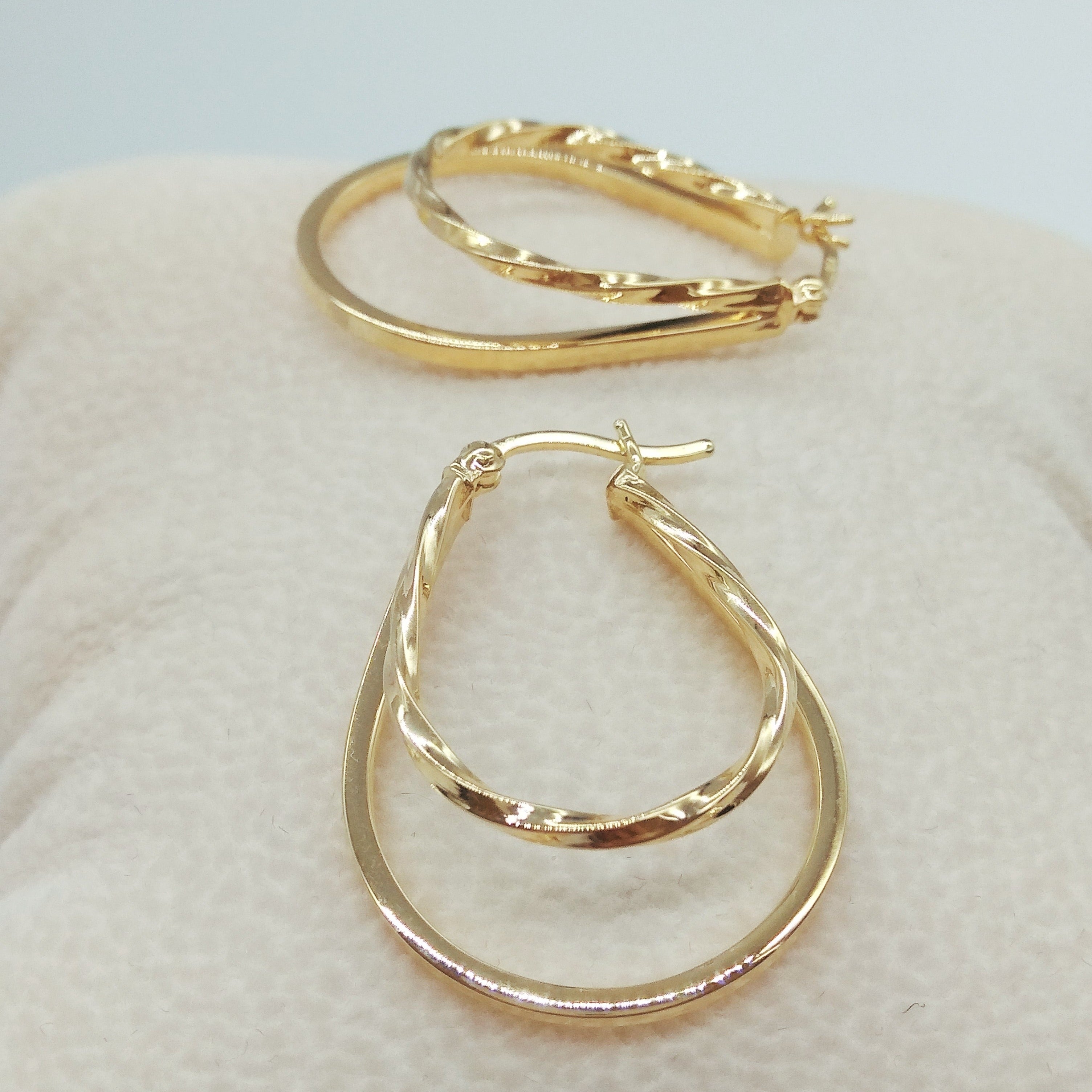 18K Pure Gold Oval Earring Set