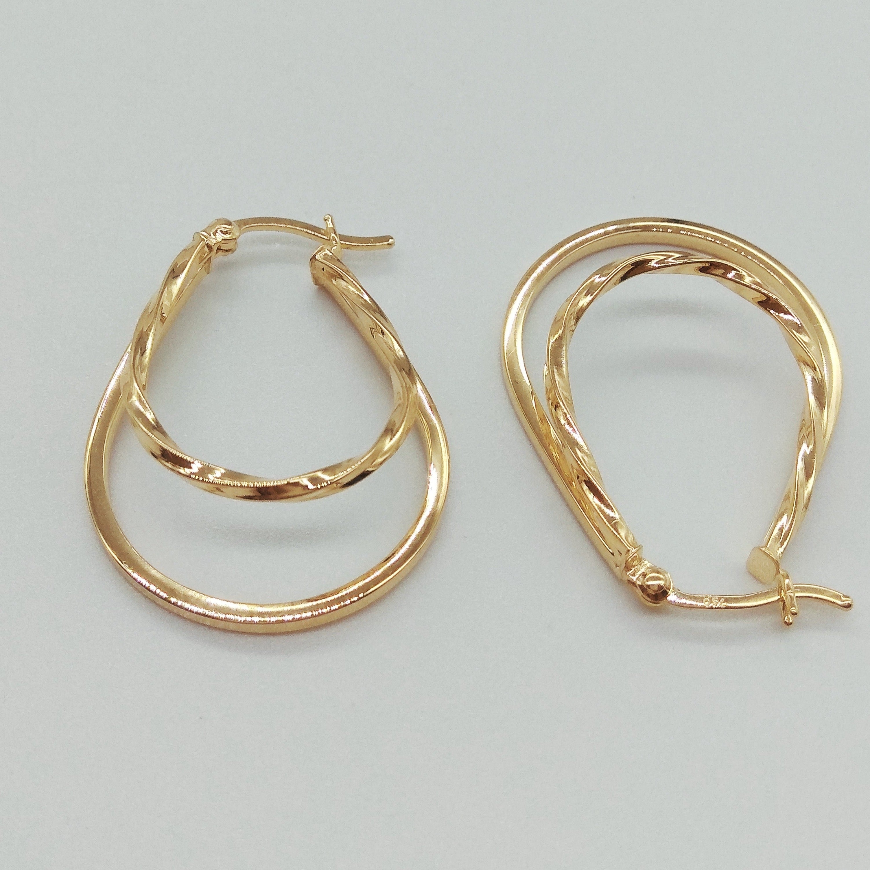 18K Pure Gold Oval Earring Set